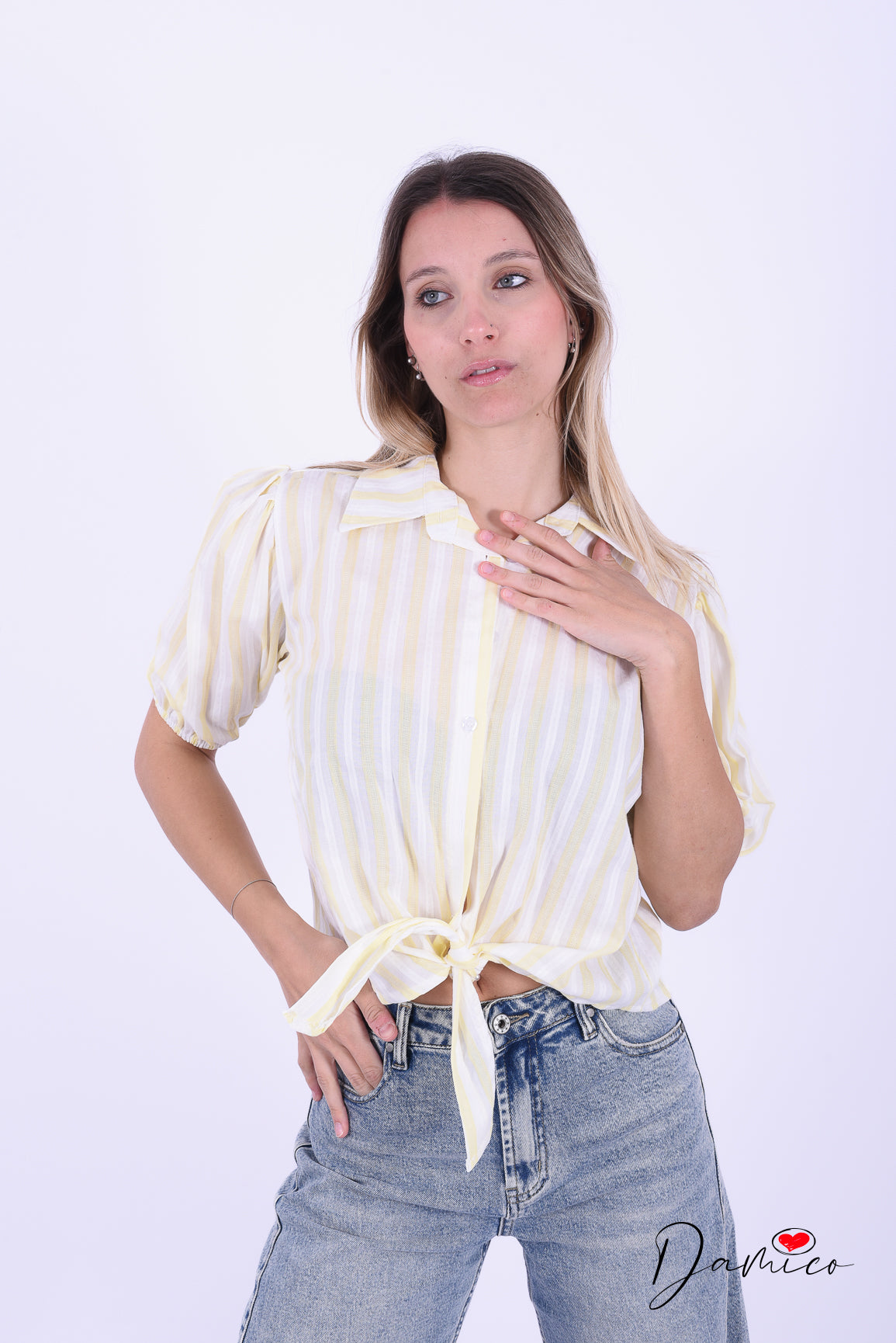 Camicia 3/4 a righe nodino cotone