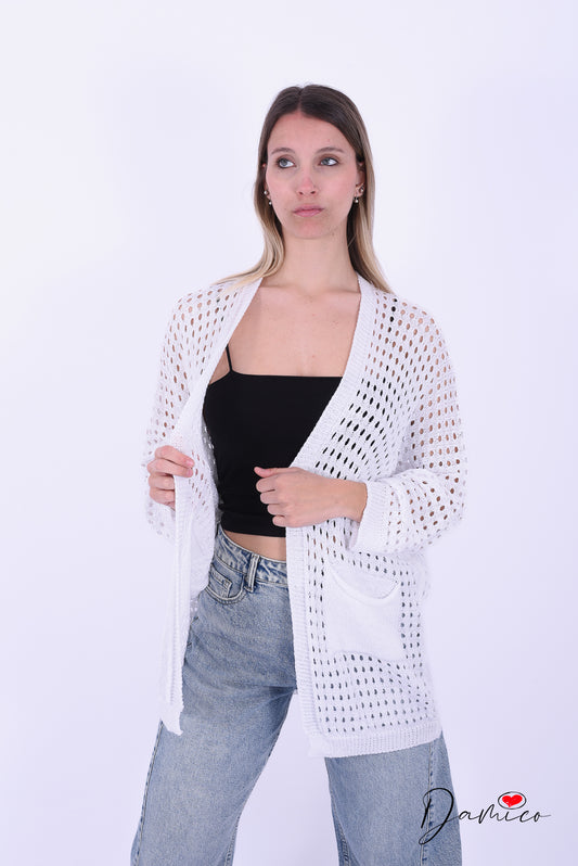 Cardigan traforato con tasche