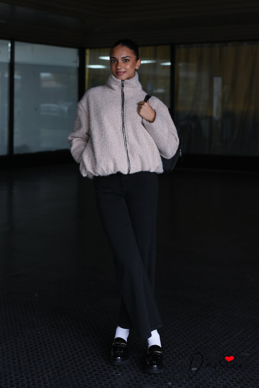 Giacca bouclè zip collo alto