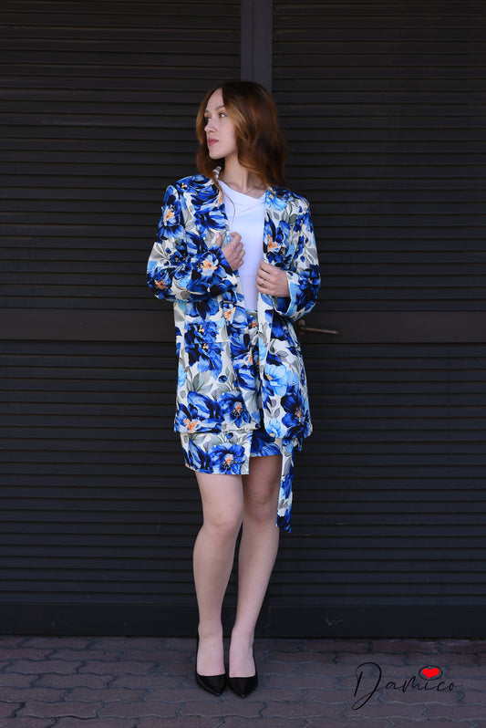 Completo floreale blazer gonna portafoglio