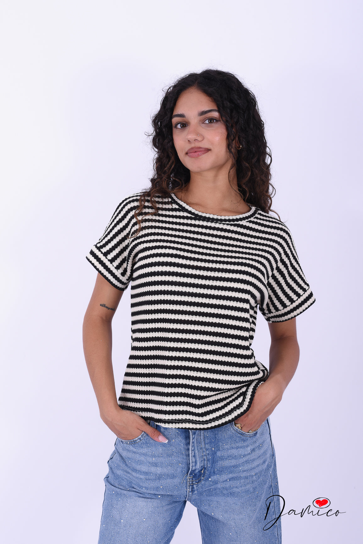 T-shirt a righe scollo tondo breathable