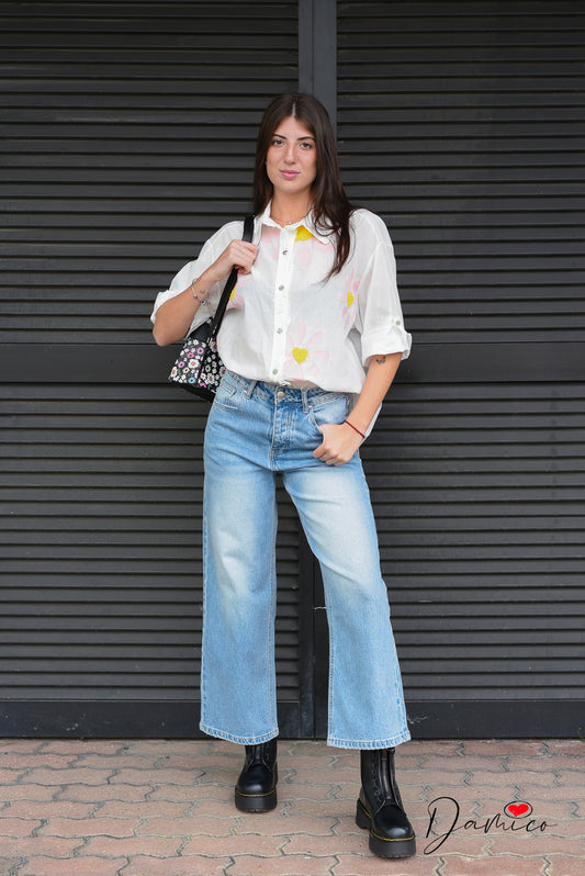 Camicia bianca torn a fiori