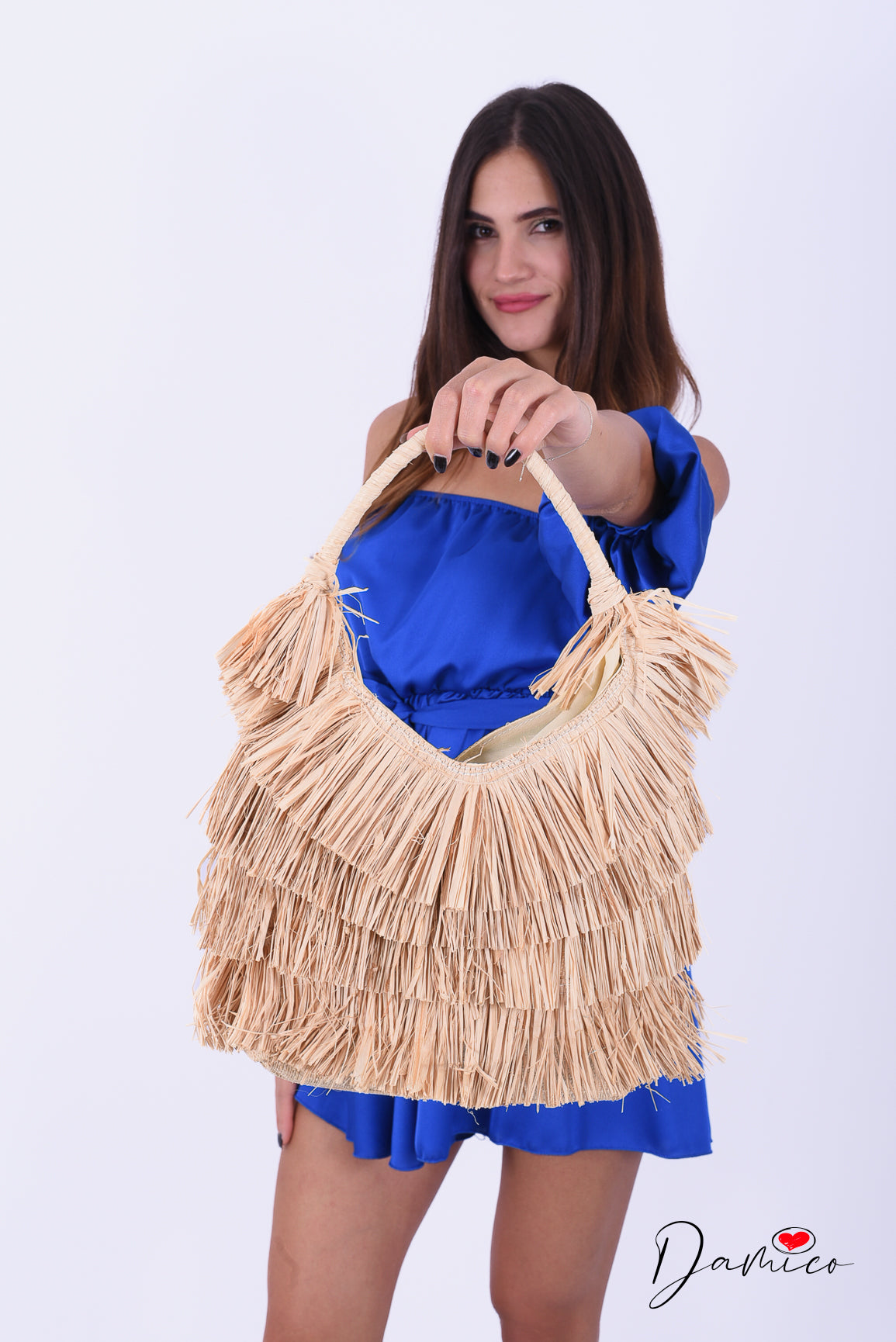 Borsa paglia con frange
