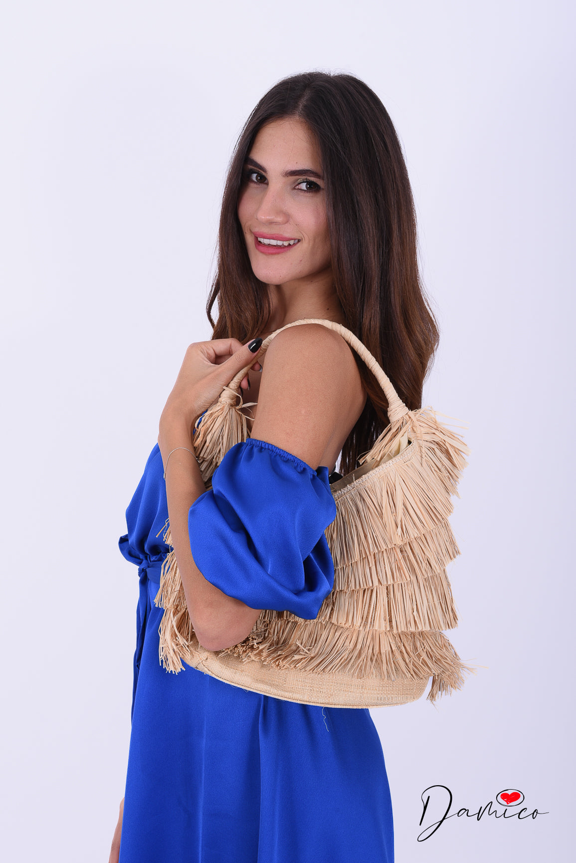 Borsa paglia con frange