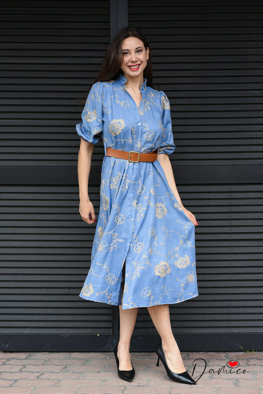 Abito alla coreana fiori ricamati