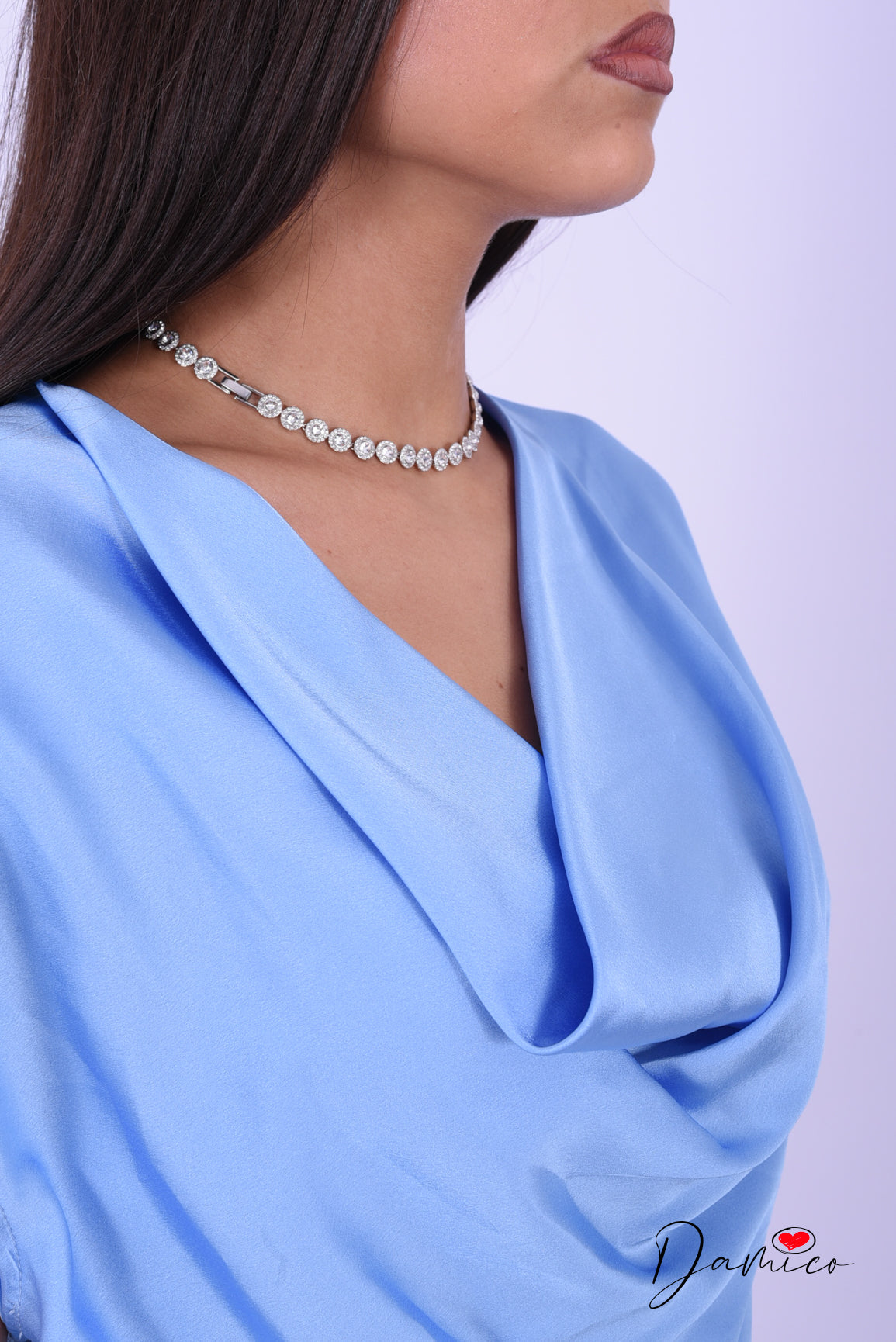 Blusa satin scollo a cascata