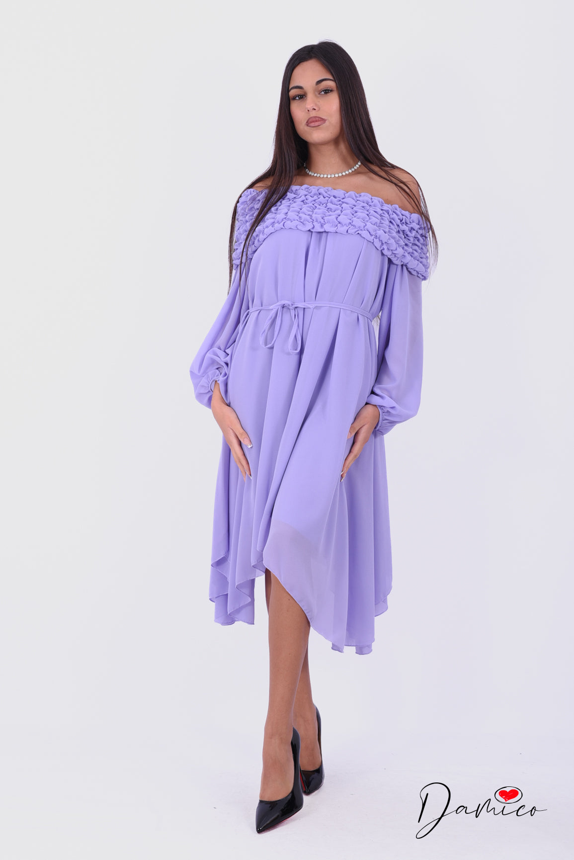 Abito Shoulder off arricciato