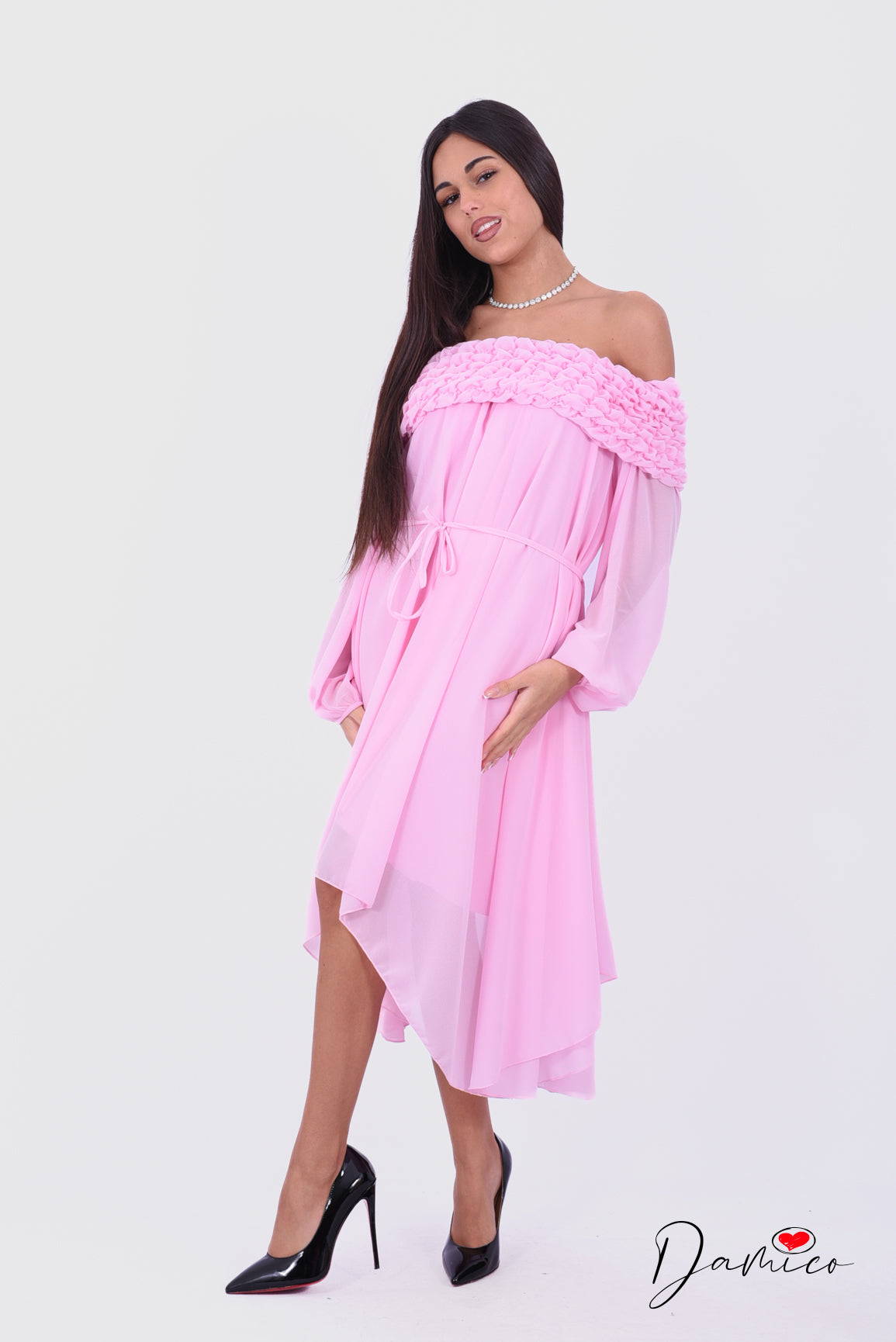 Abito Shoulder off arricciato