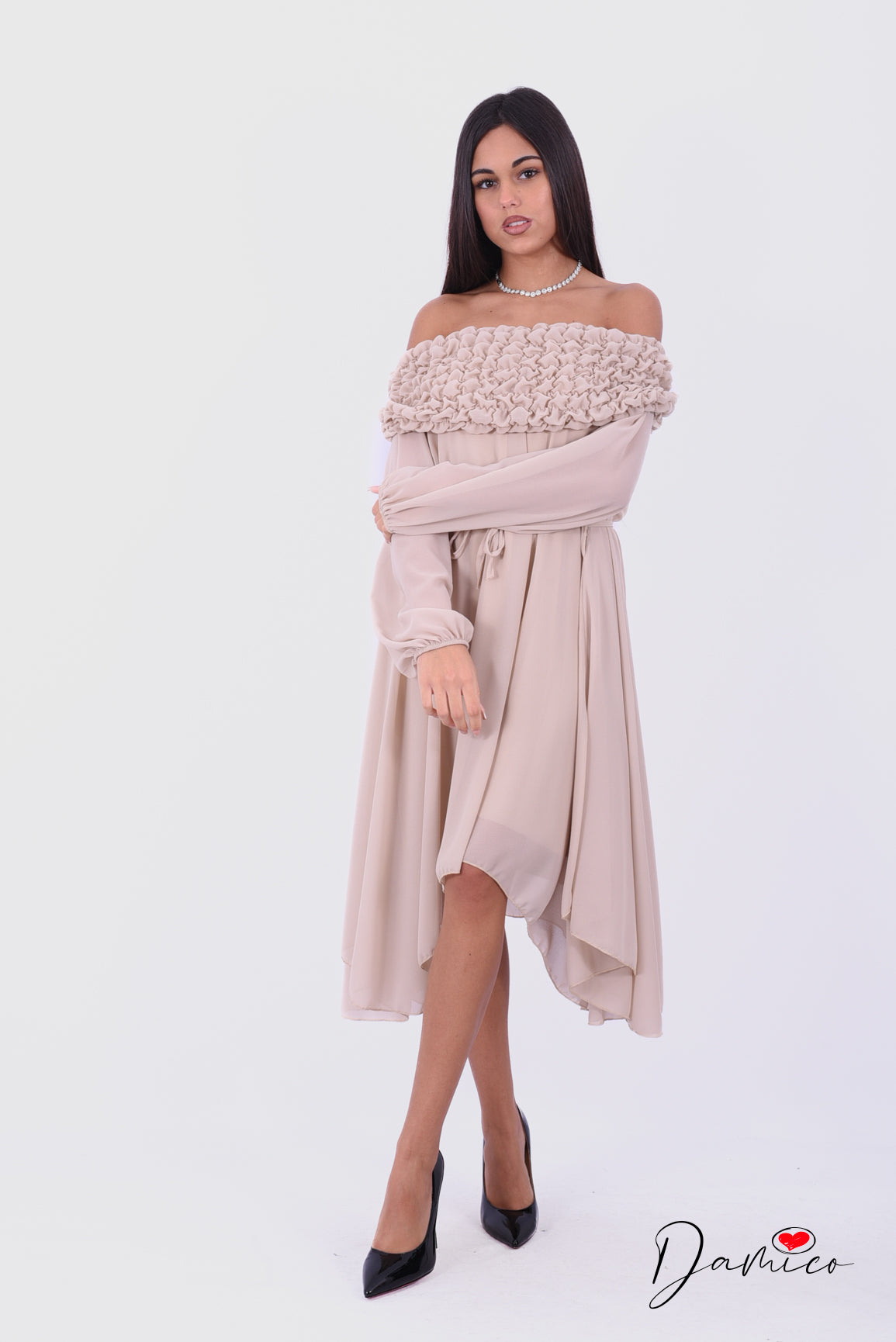 Abito Shoulder off arricciato