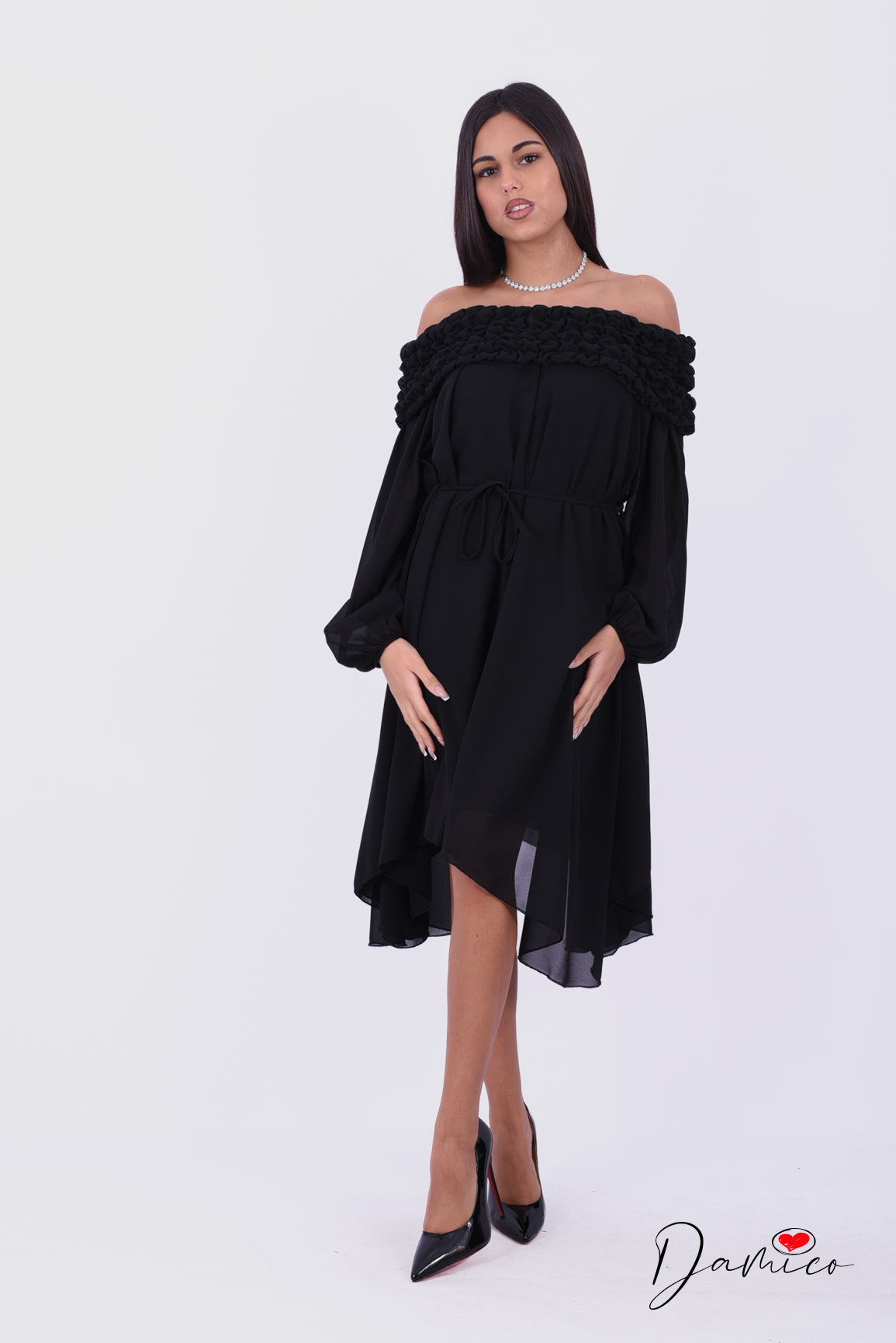 Abito Shoulder off arricciato