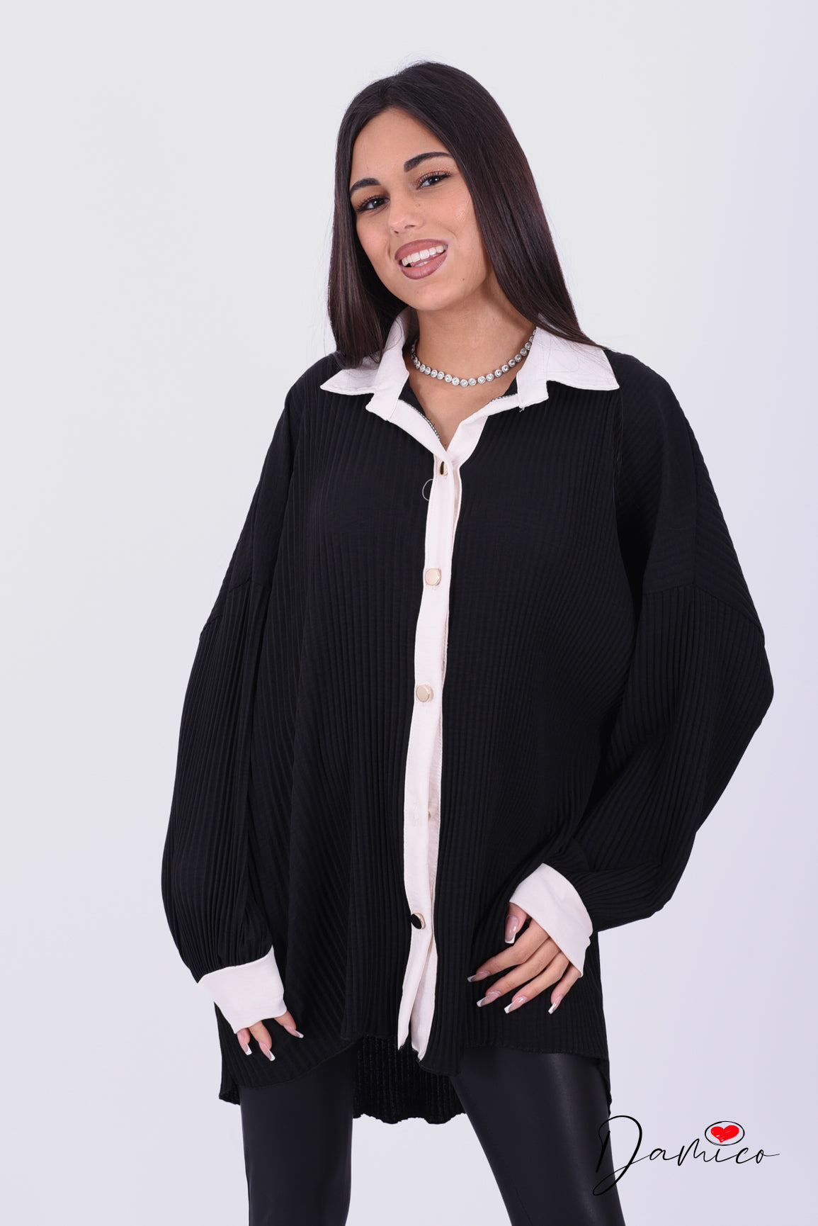 Camicia plissettata bicolore