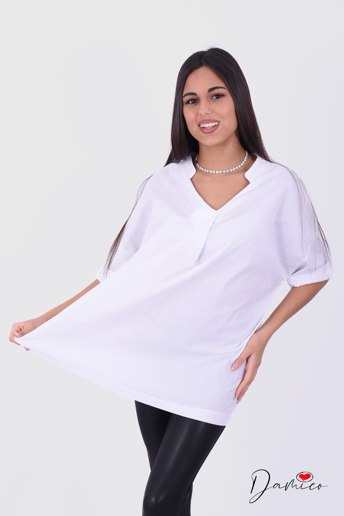 Blusa cotone a V