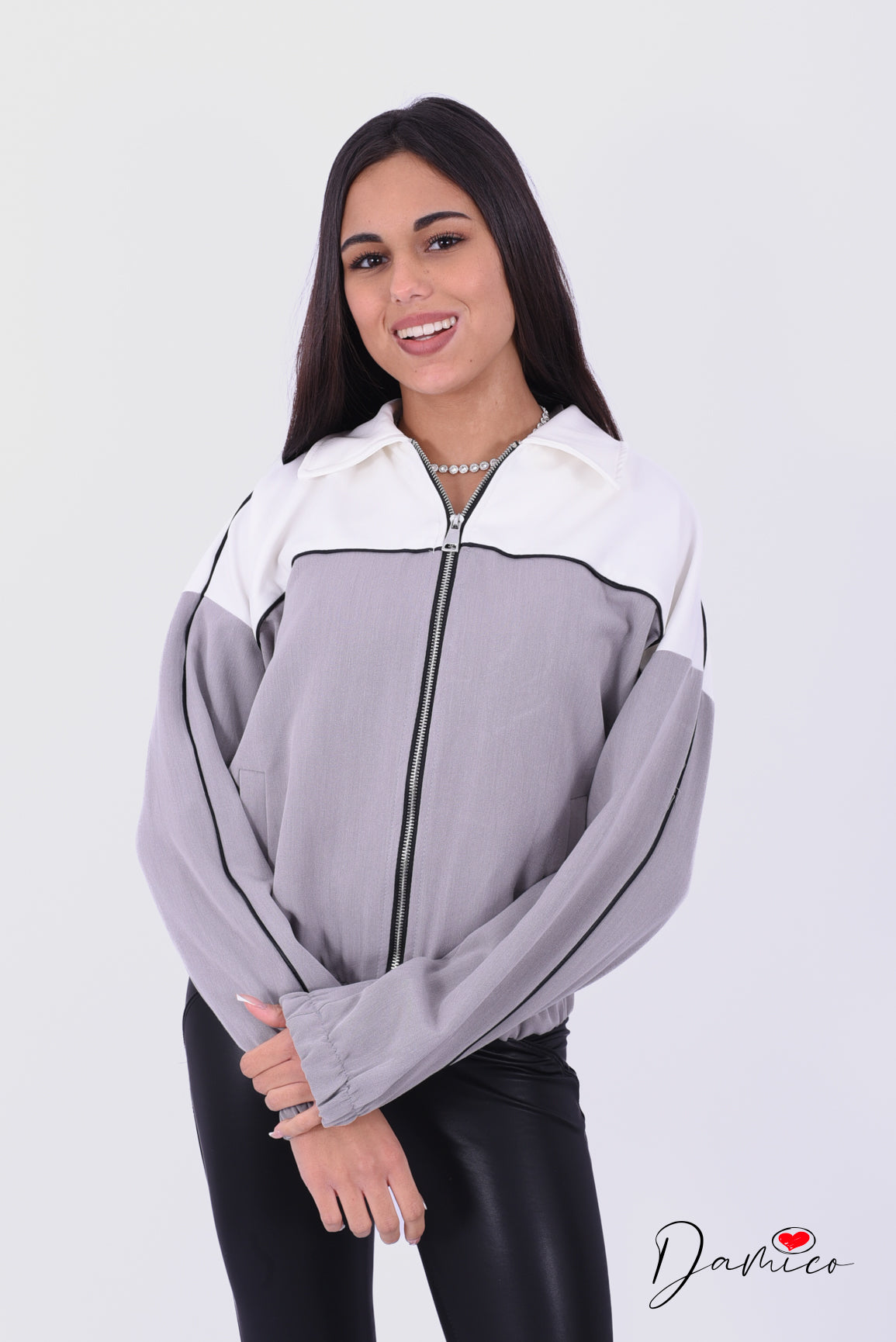Felpa zip bicolore