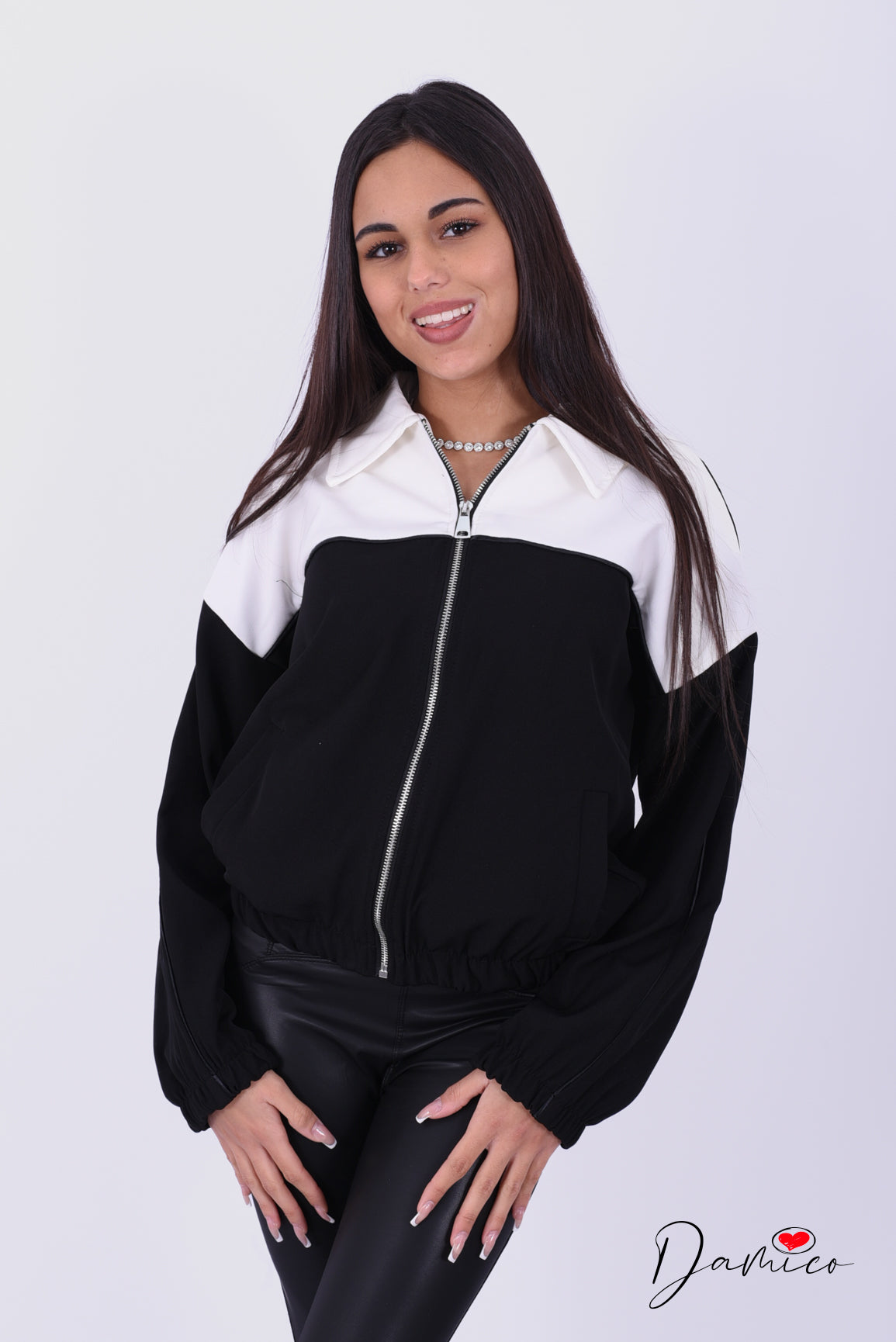 Felpa zip bicolore