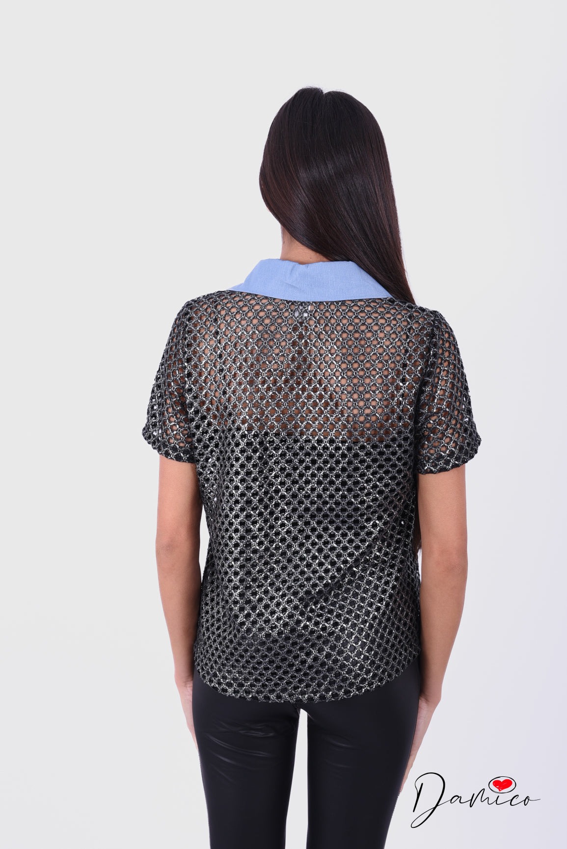 Camicetta traforata dettagli Denim