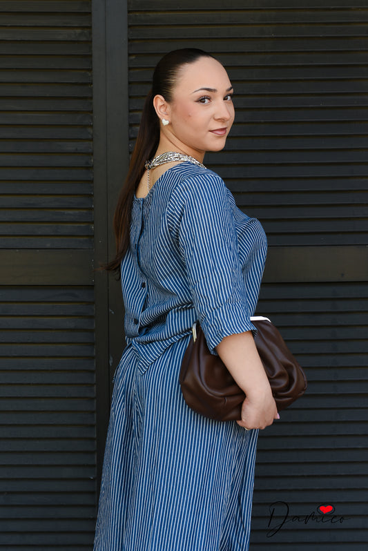 Blusa mc gessato bottoncini sul retro