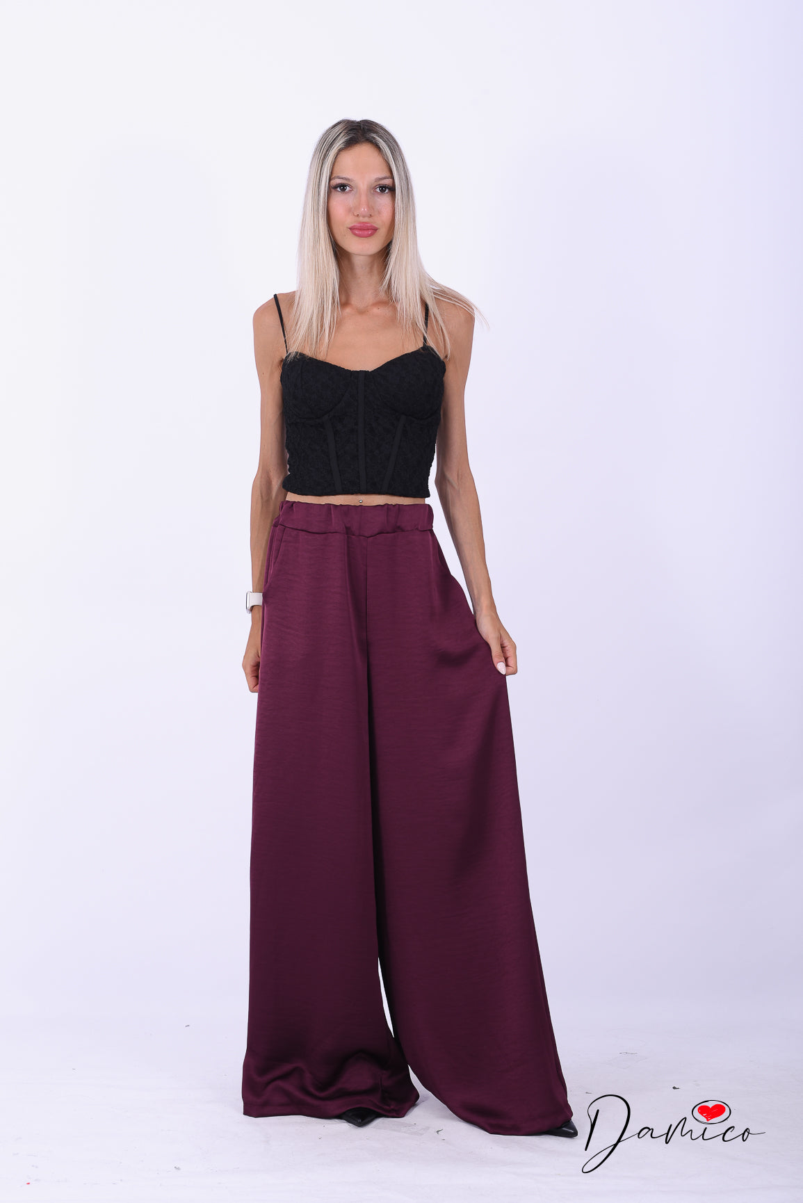 Panta palazzo tasche satin