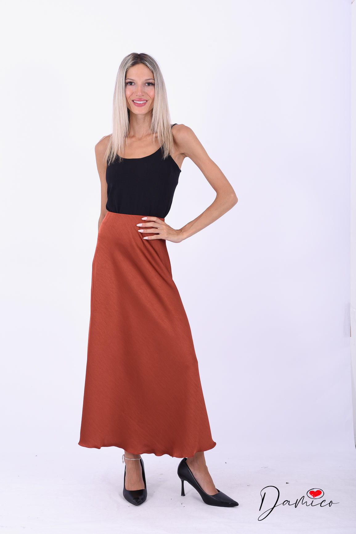 Gonna lunga asimmetrica satin