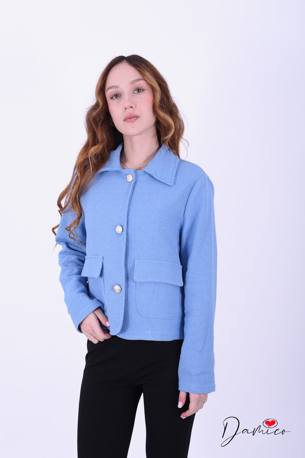 Giacca elegante textured bottoni oro