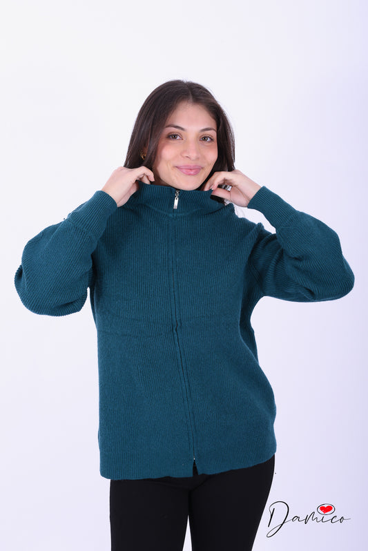 Cardigan costine zip