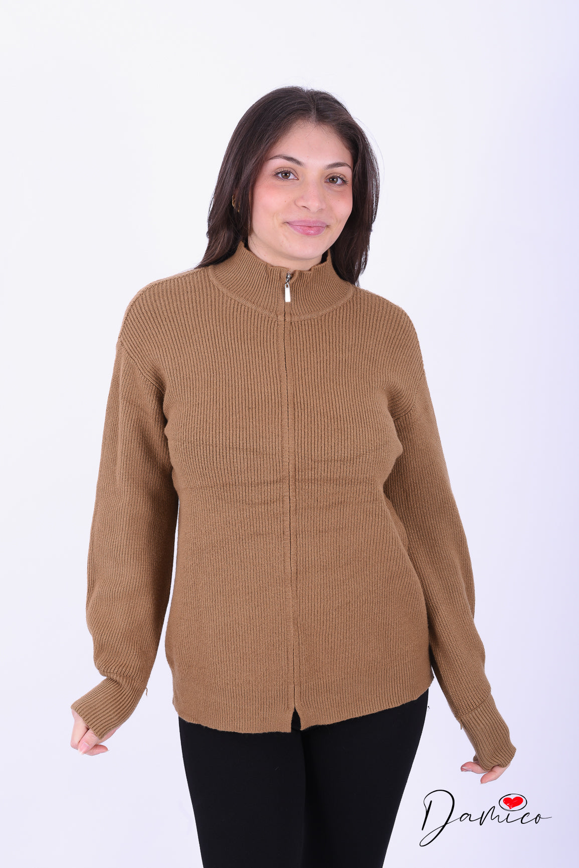 Cardigan costine zip