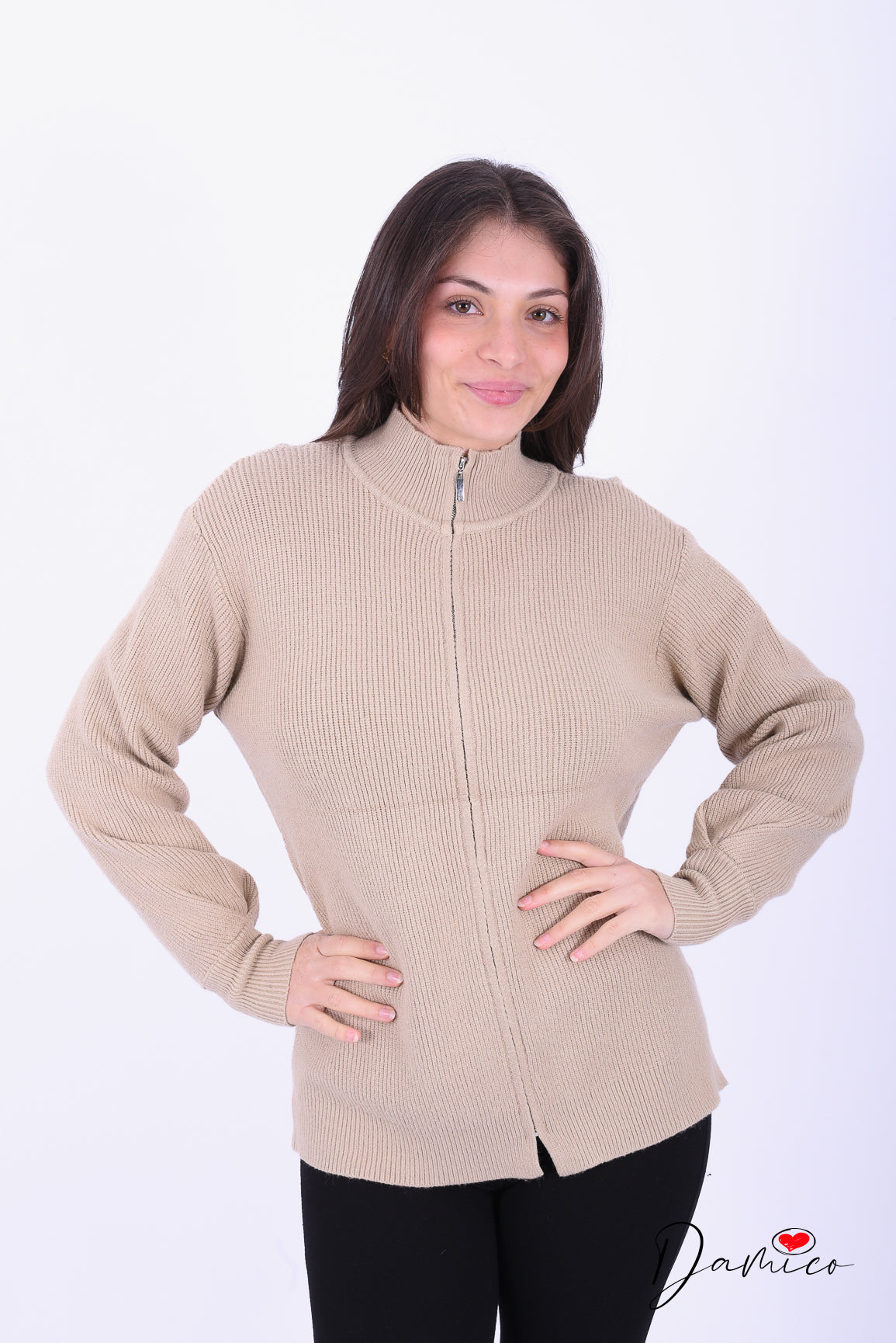 Cardigan costine zip