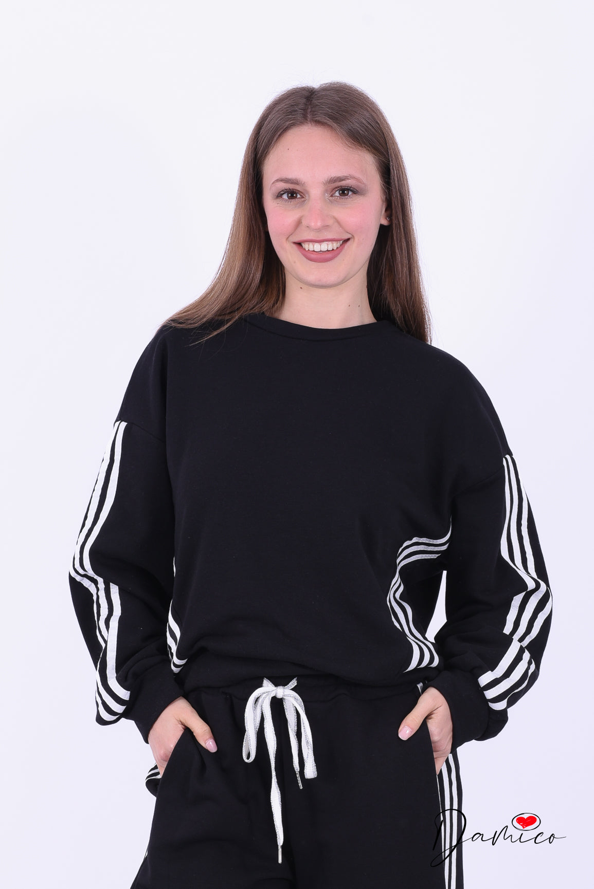 Felpa girocollo bande tuta