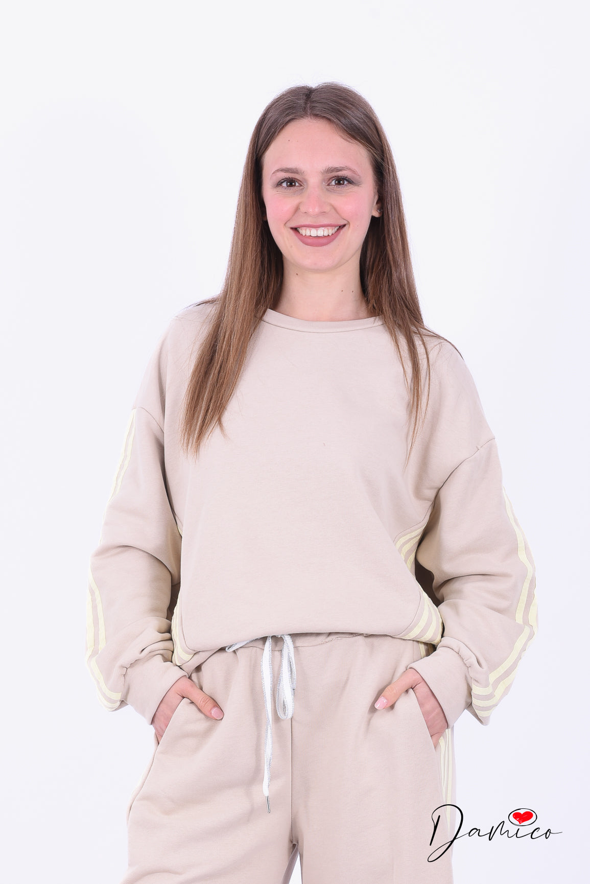 Felpa girocollo bande tuta