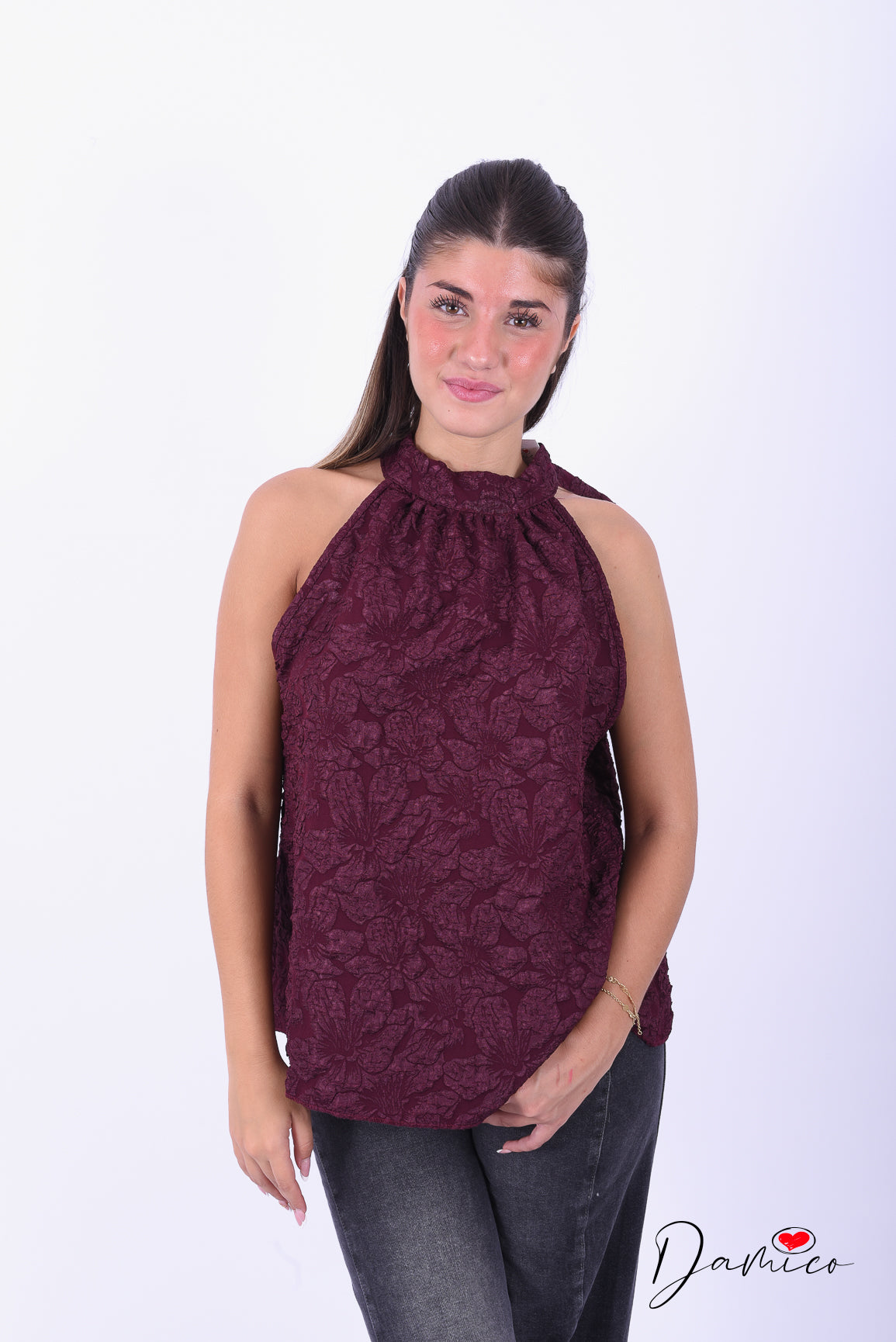 Canotta halter A jacquard cloqué