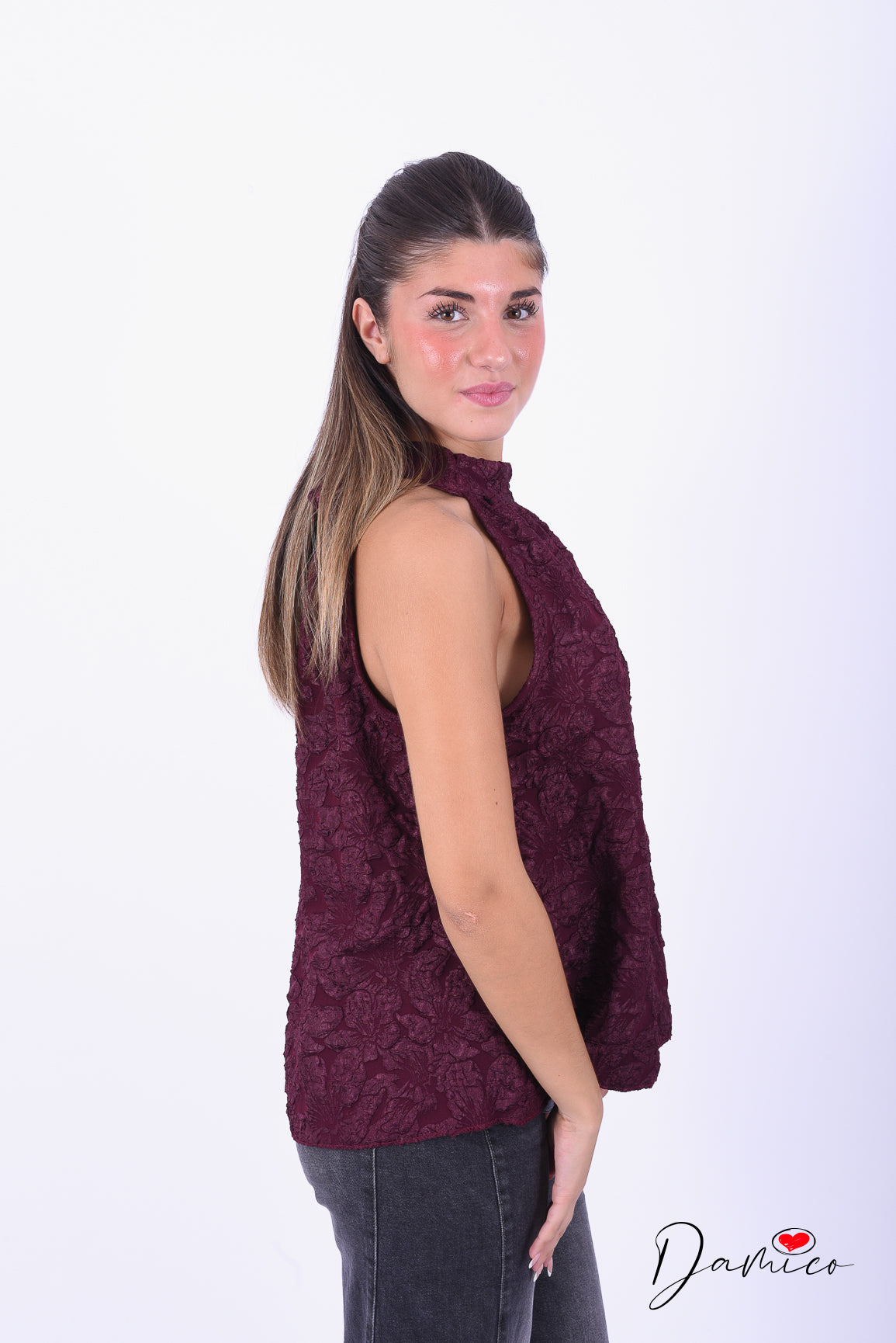 Canotta halter A jacquard cloqué