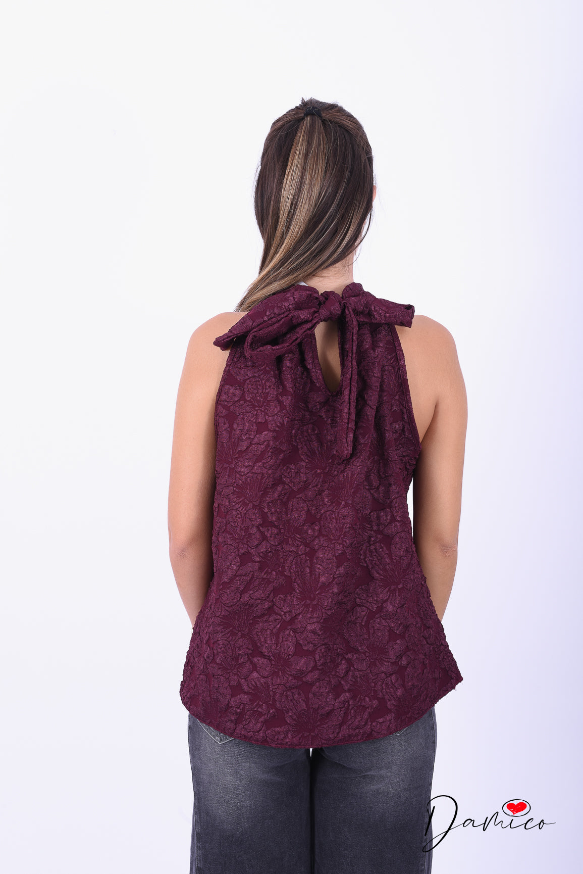 Canotta halter A jacquard cloqué