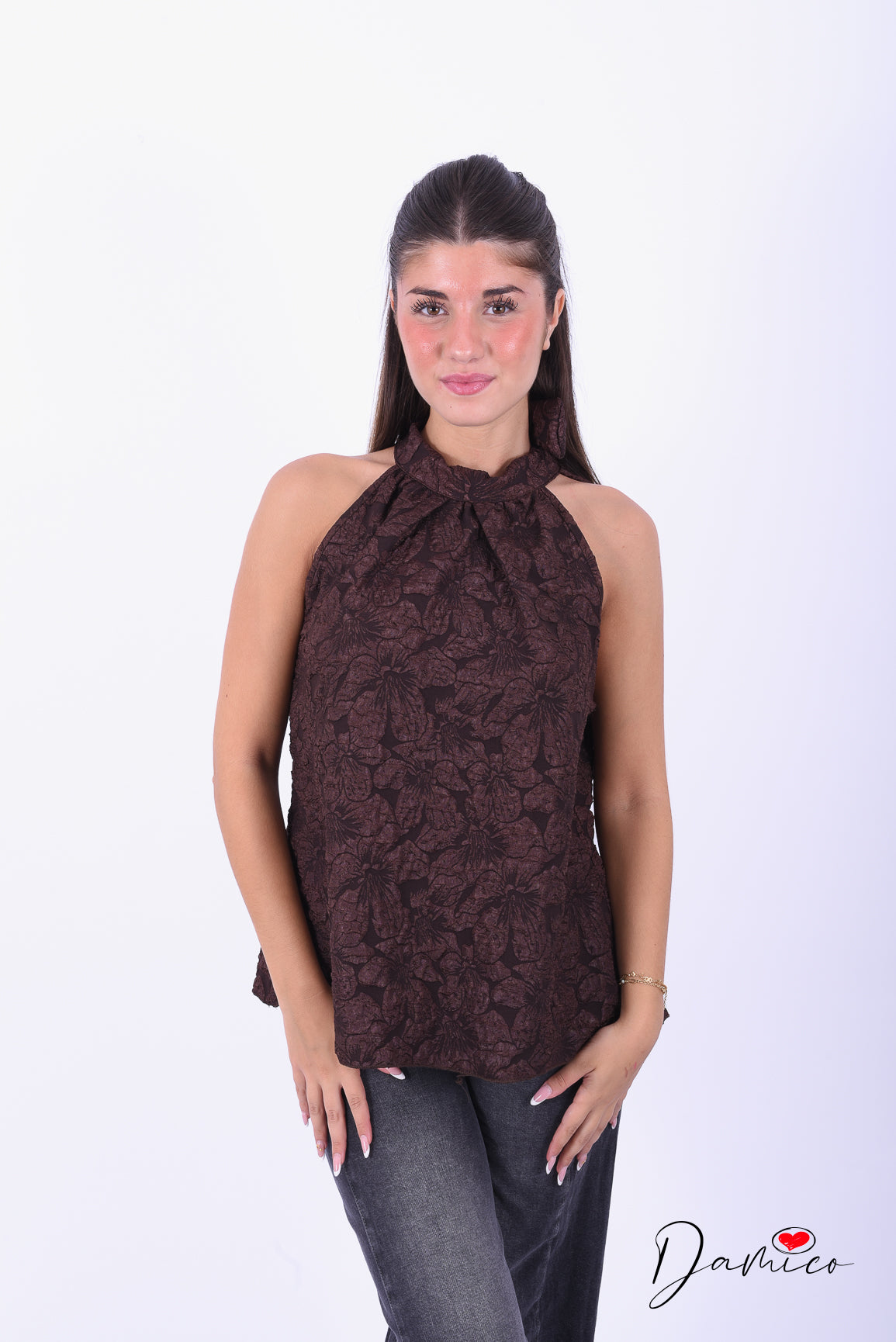 Canotta halter A jacquard cloqué