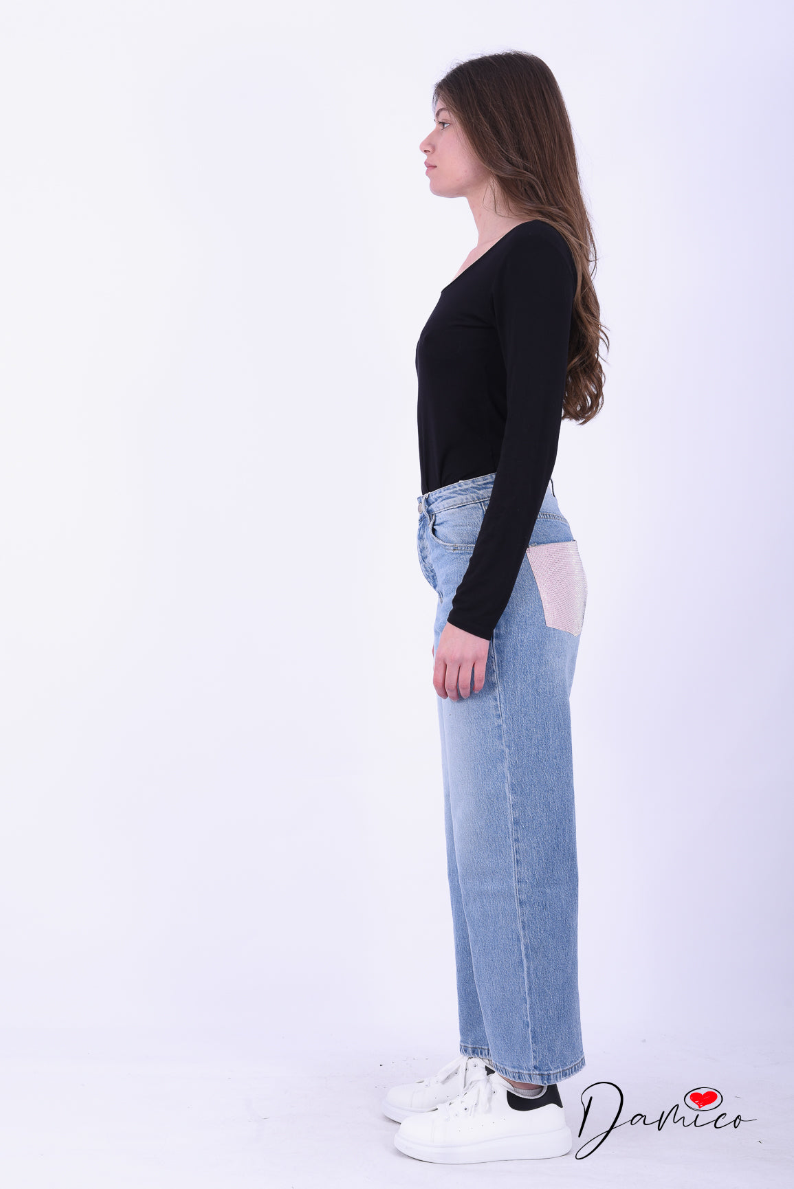 Jeans mom fit tasche rosa