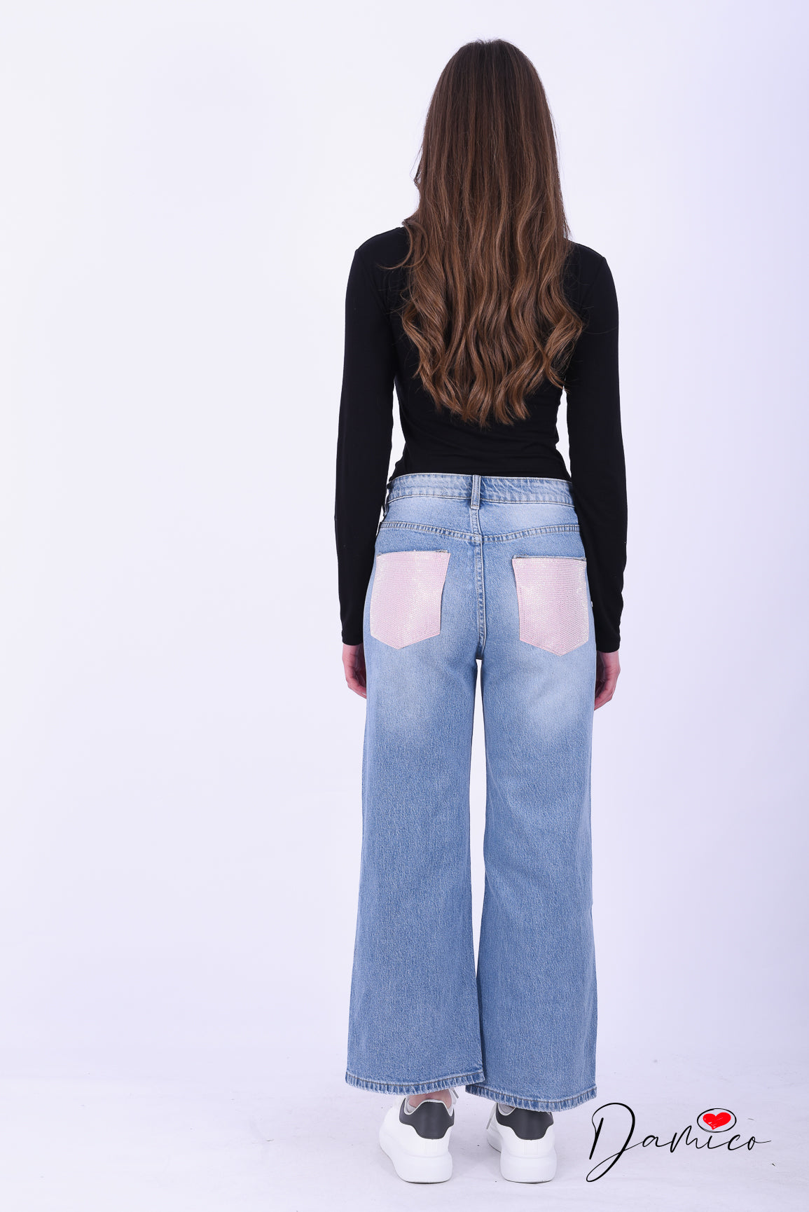 Jeans mom fit tasche rosa