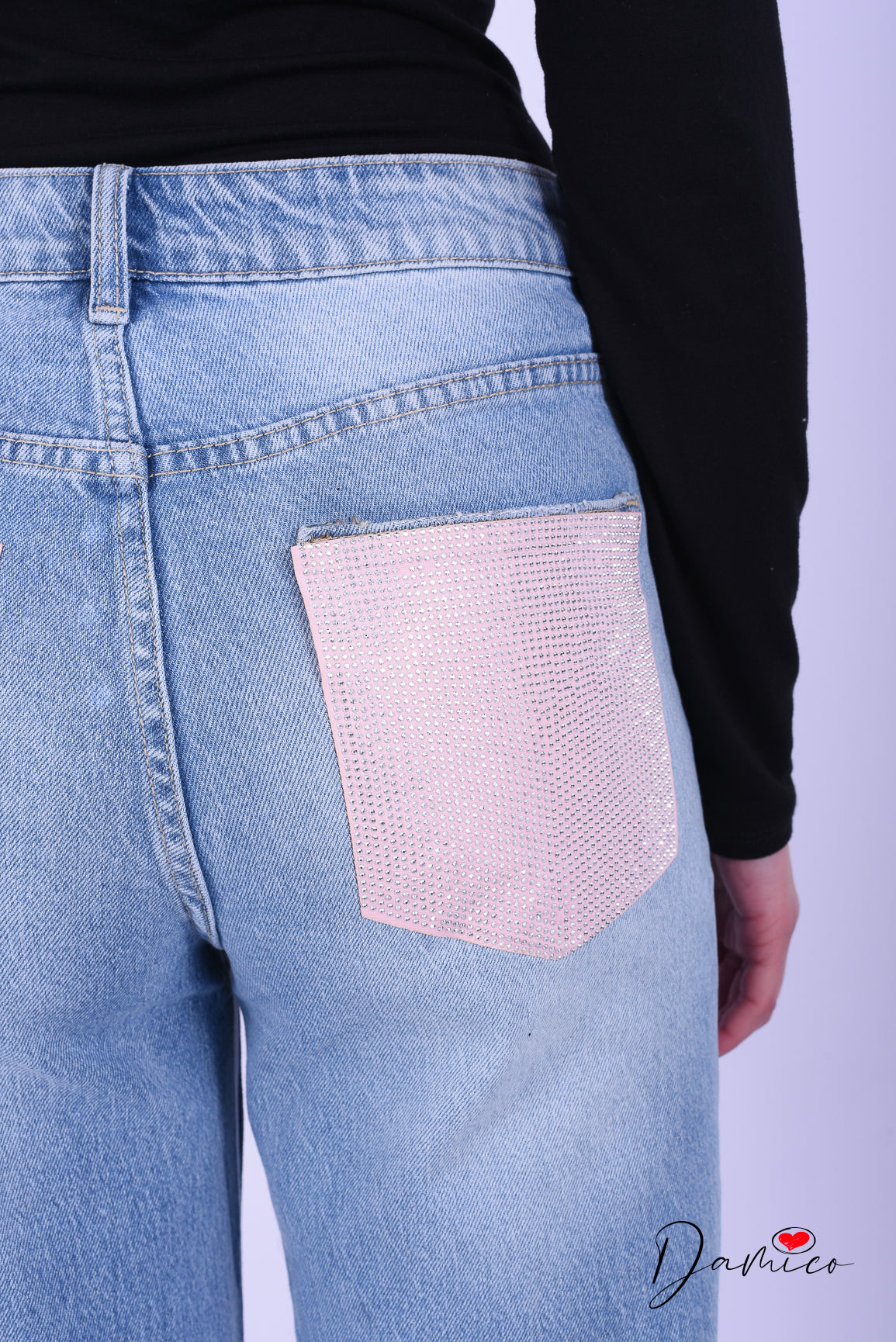 Jeans mom fit tasche rosa