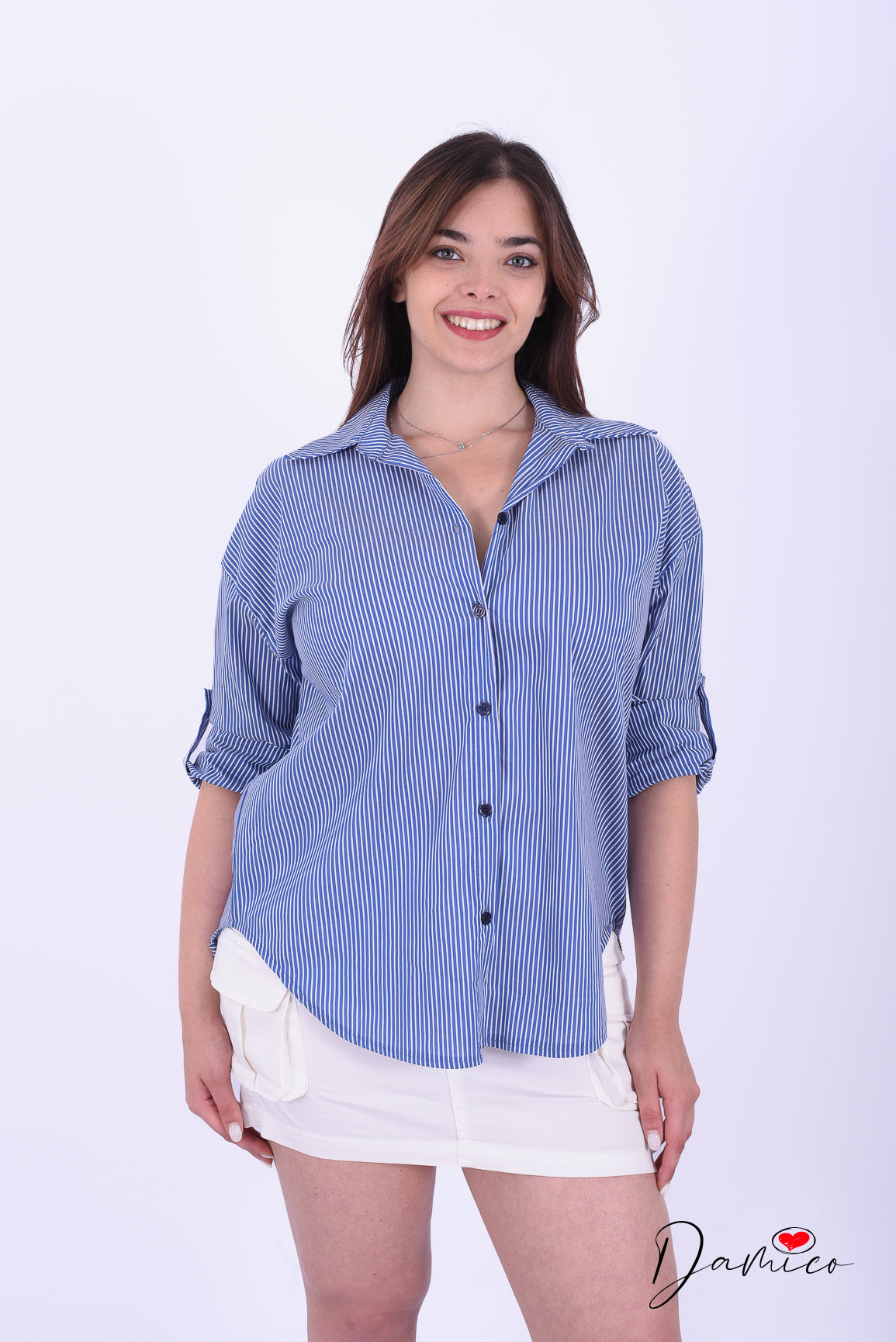 Camicia a righe con stampa cucita