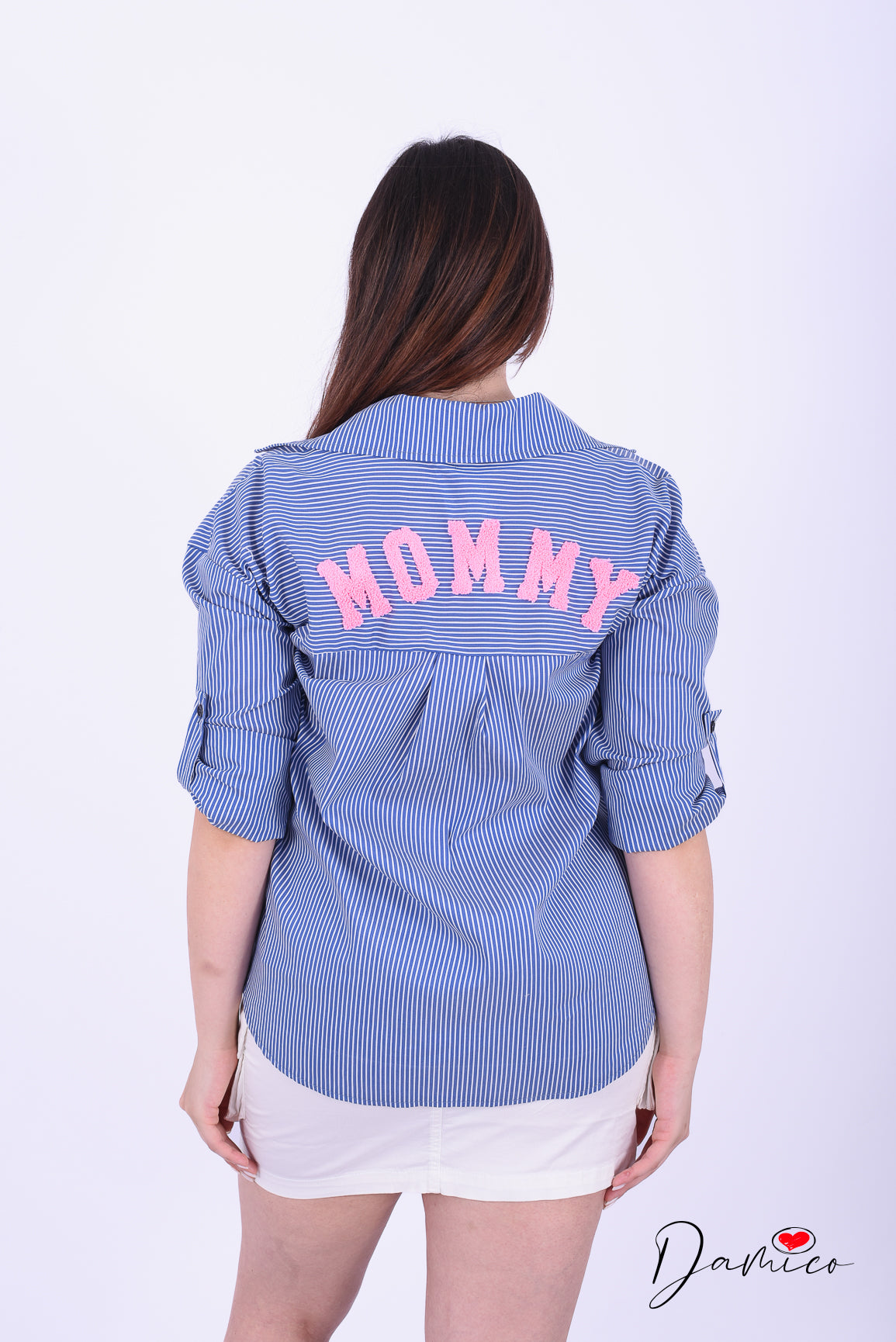 Camicia a righe con stampa cucita