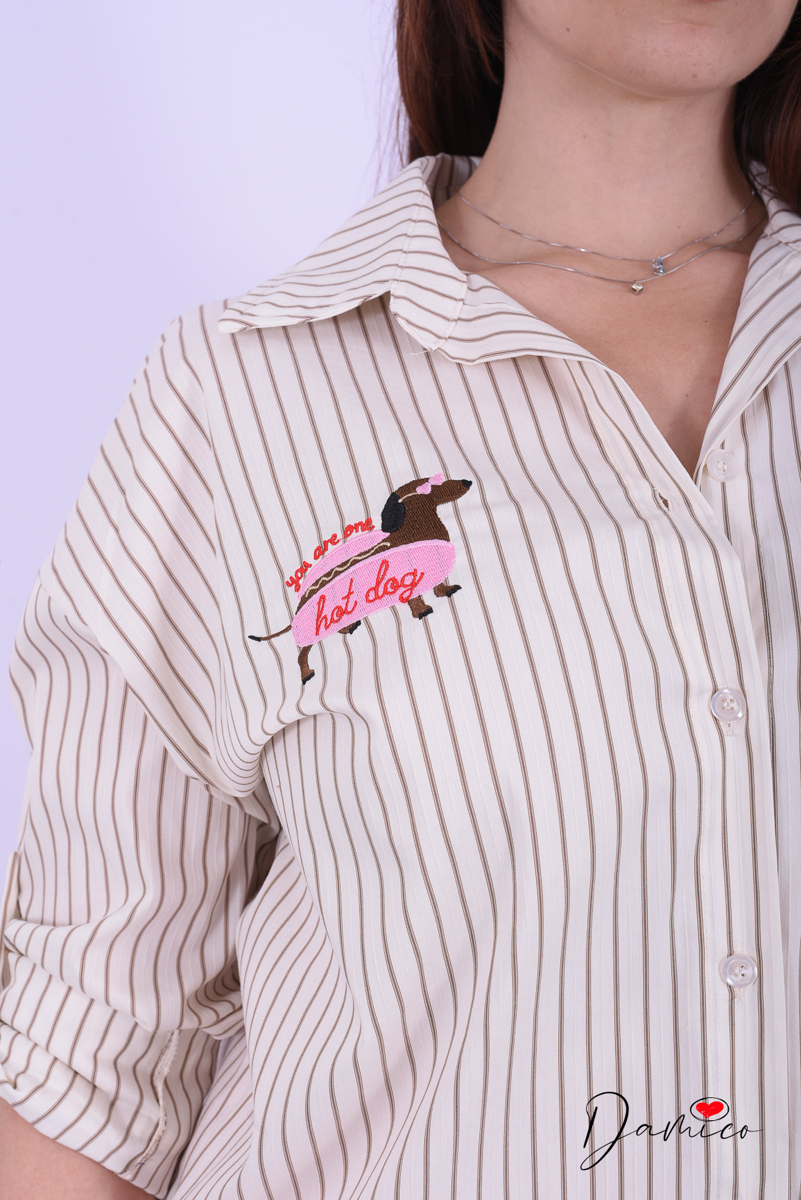 Camicia a righe con stampa cucita