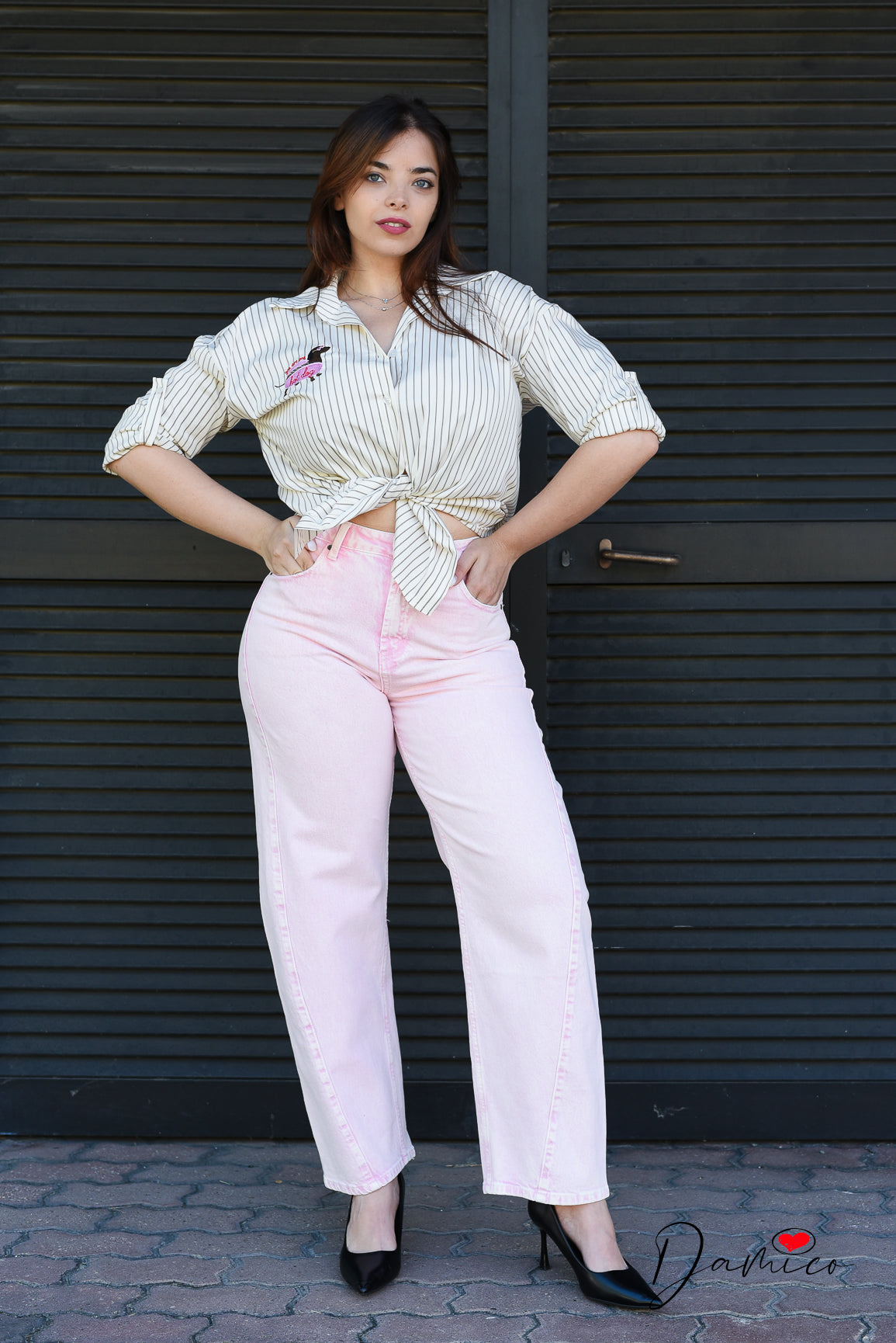 Camicia a righe con stampa cucita