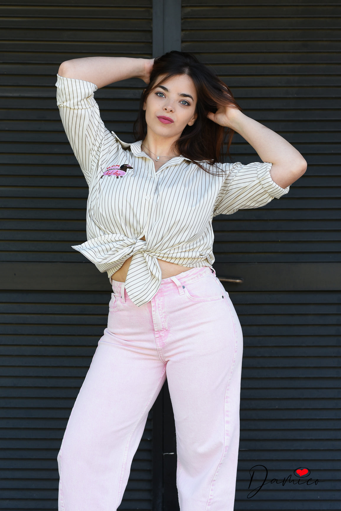 Camicia a righe con stampa cucita