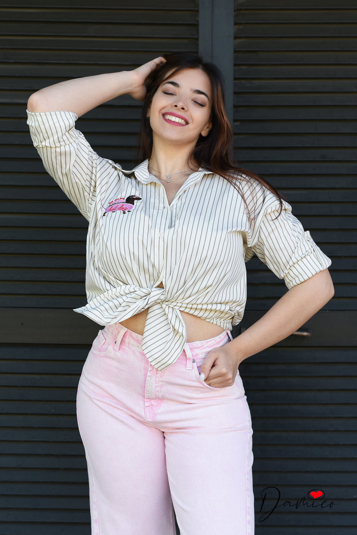 Camicia a righe con stampa cucita