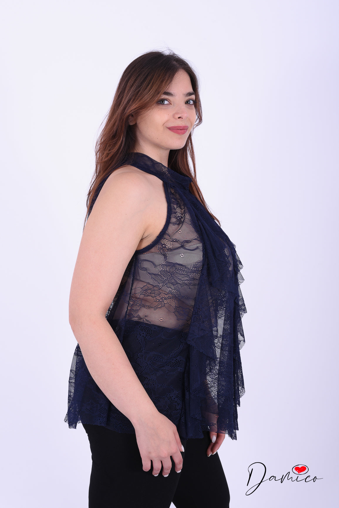 Canotta halter pizzo volant