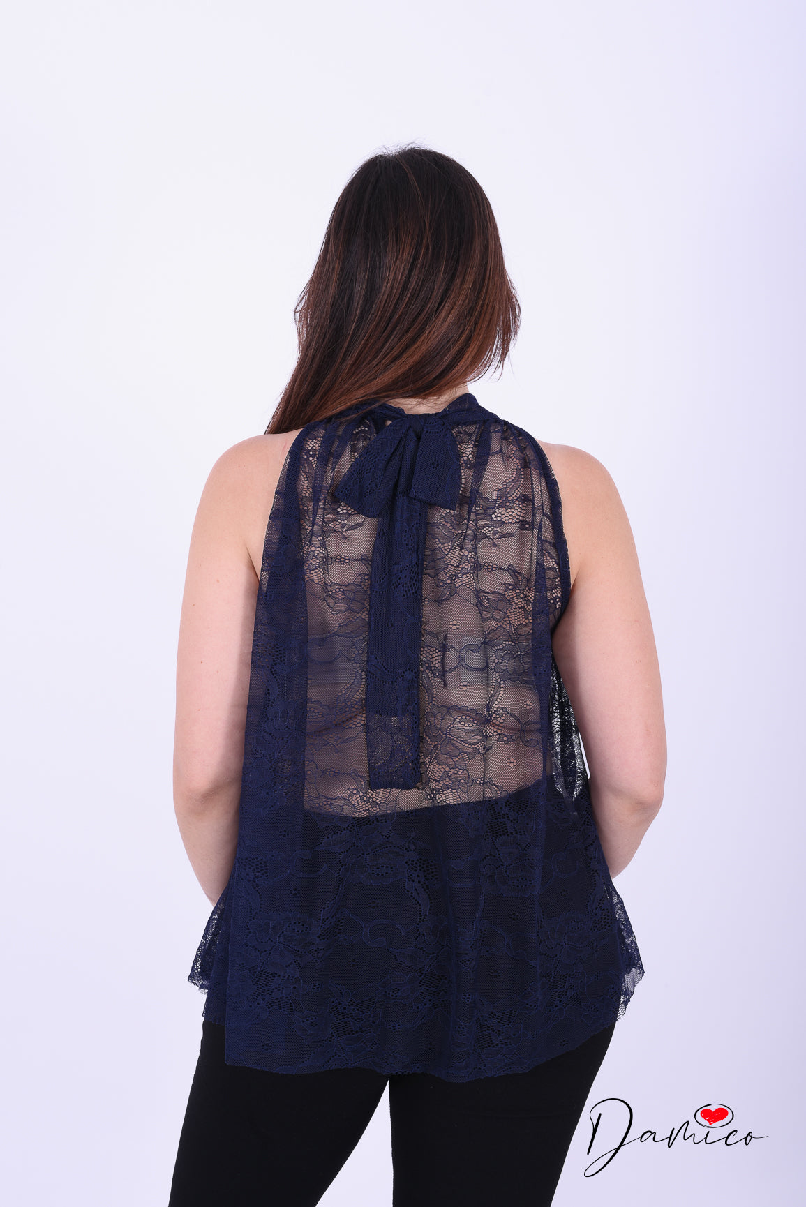 Canotta halter pizzo volant