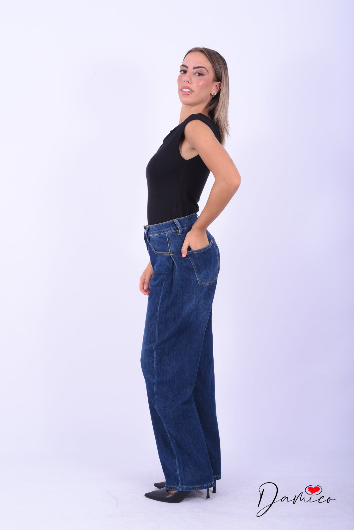 Jeans barrel pinces laterale