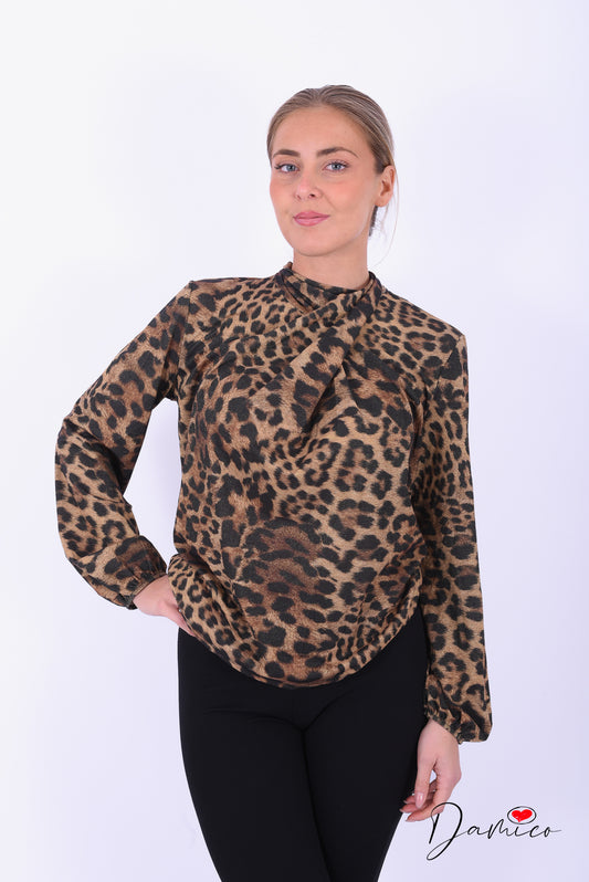 Blusa lamè leopardata
