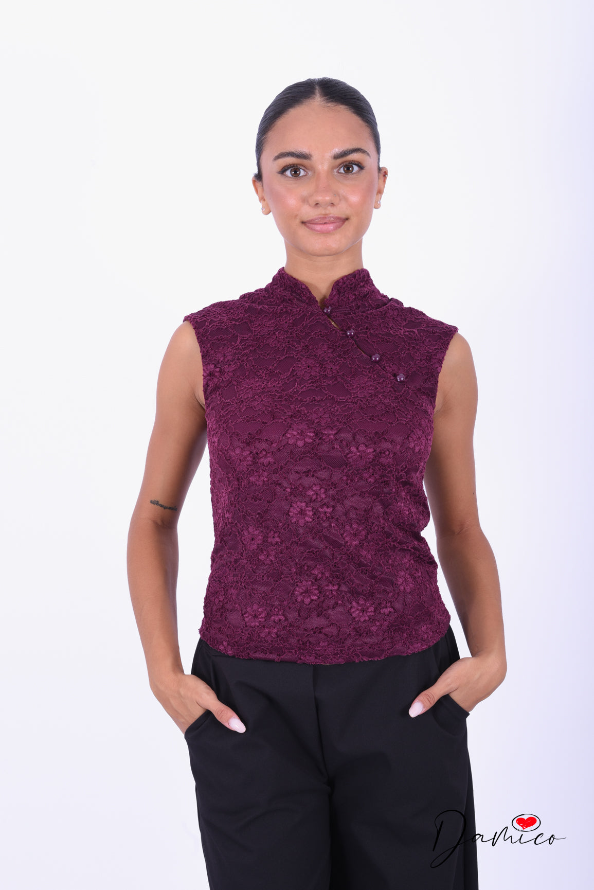 Canotta guipure stile Qipao