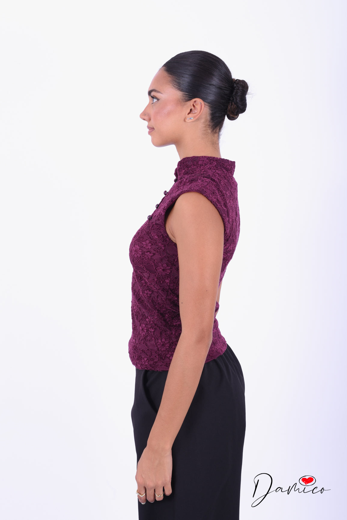 Canotta guipure stile Qipao