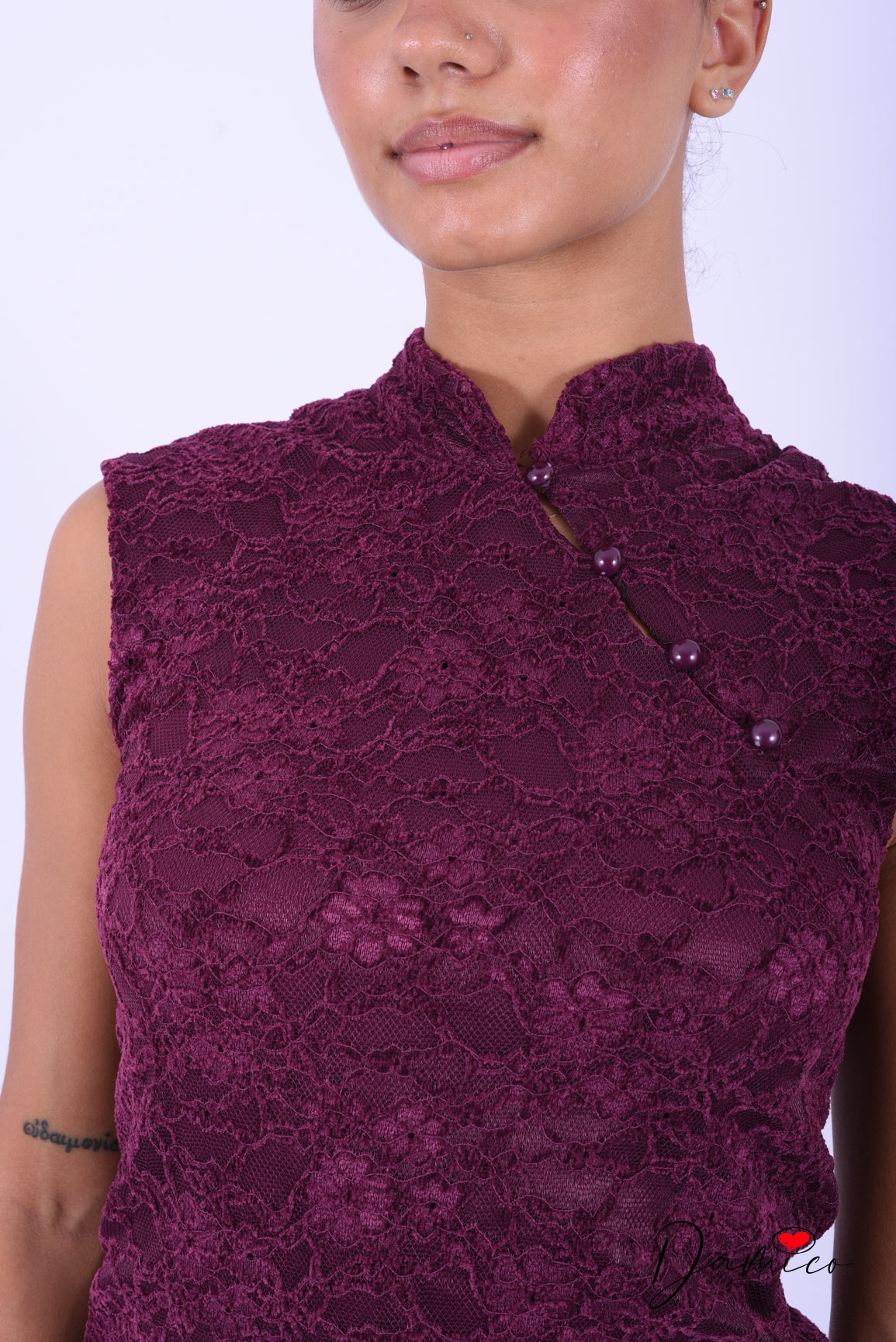 Canotta guipure stile Qipao