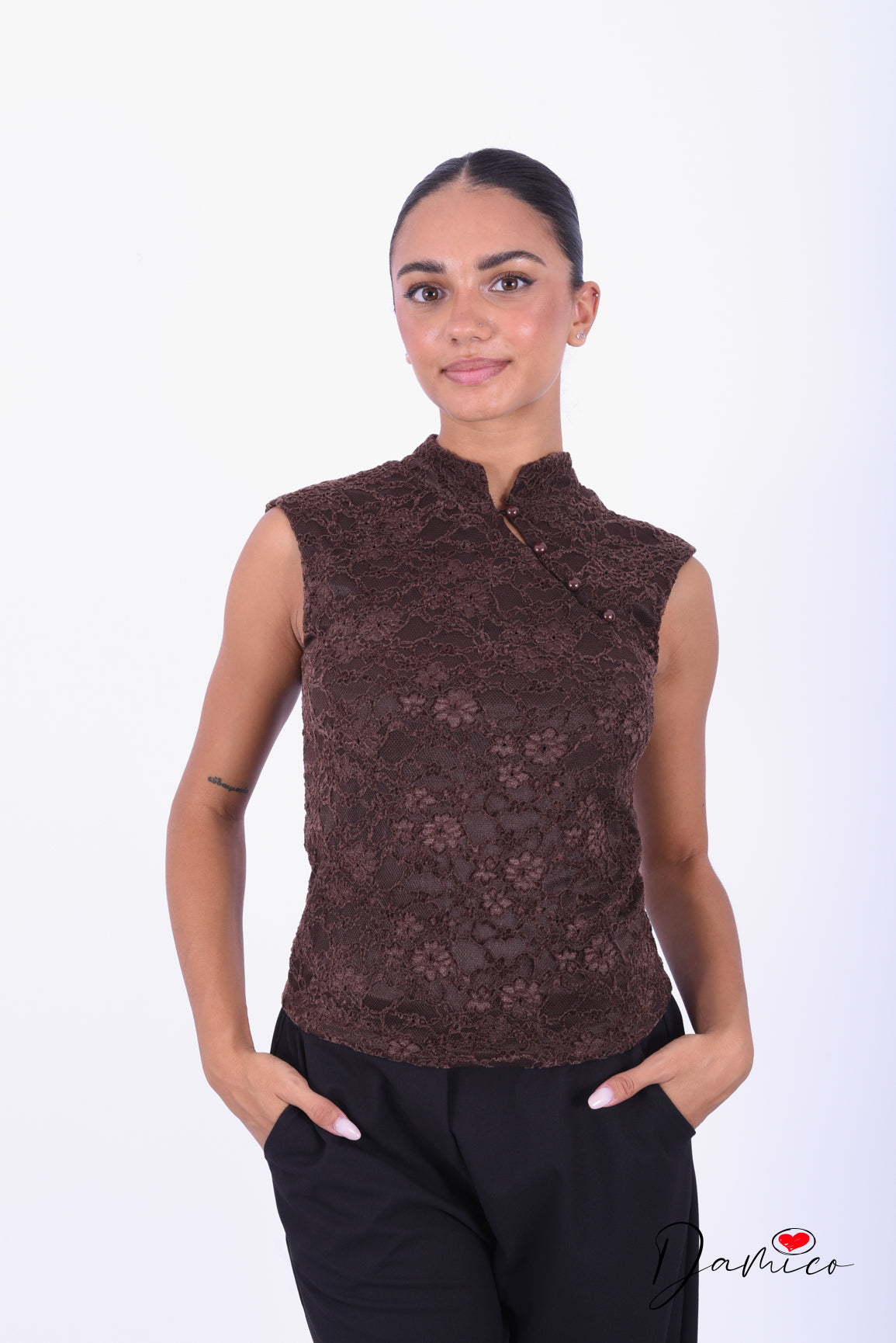 Canotta guipure stile Qipao