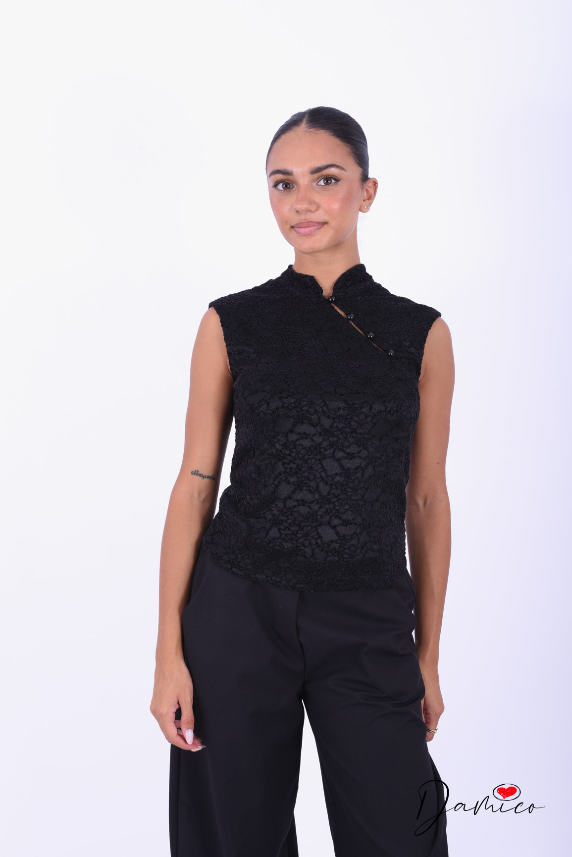 Canotta guipure stile Qipao